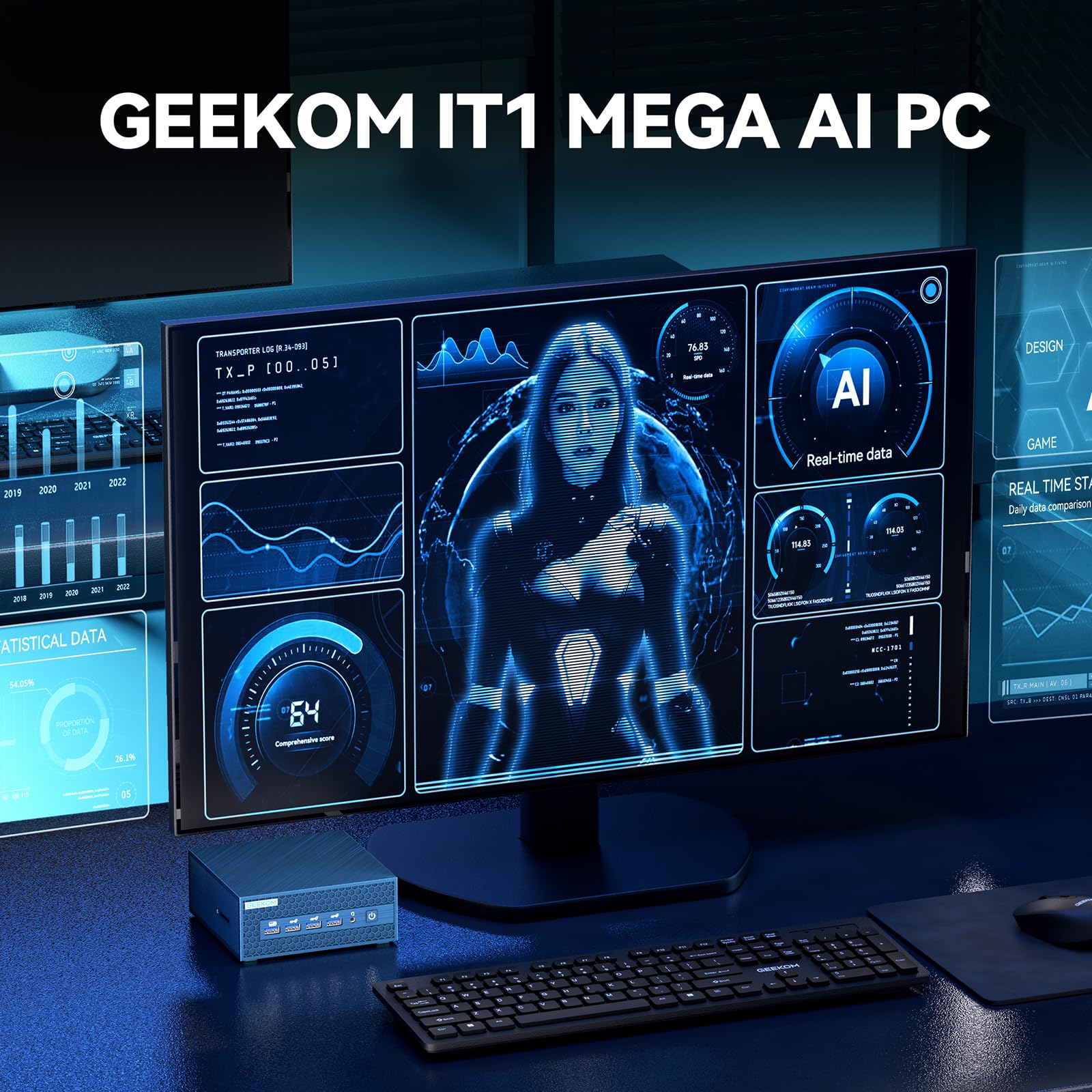 GEEKOM IT1 Mega AI Mini PC,14th Gen Intel Core Ultra U9-185H (Up to 5.1Ghz) Mini Computers 32GB DDR5 RAM 2TB PCle 4.0 SSD Mini Desktop Intel ARC Gpu/Intel AI Boost/Dual NIC LAN/WiFi 7/BT5.4/8K/USB4