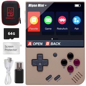 Miyo Mini Plus Handheld Retro Game Console, Built -in 64G TF Card, 7,000 Classic Games, 3.5 -Inch IPS Screen, Supports WiFi, with Storage Bag (Black, 64G)