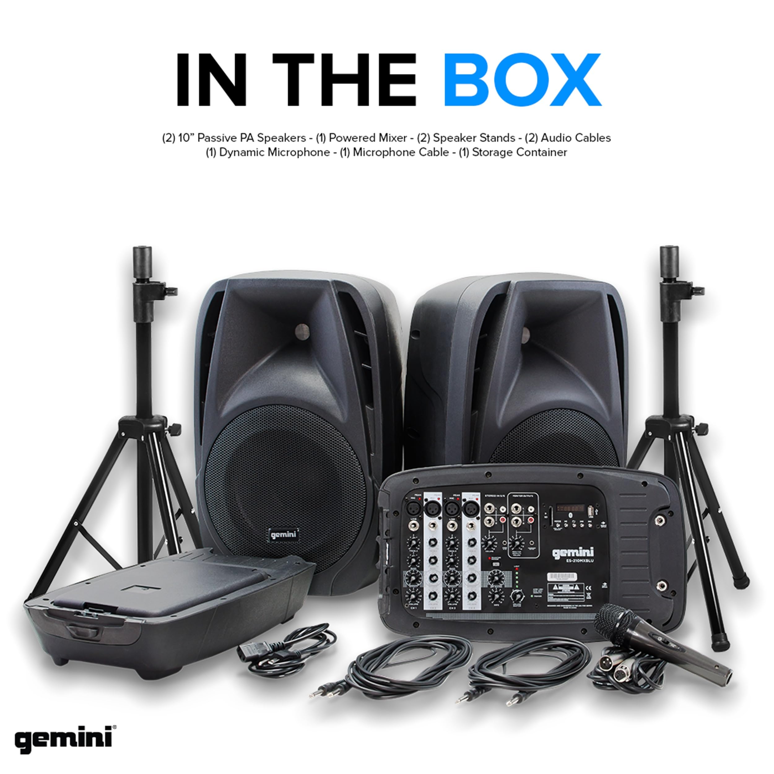 Professional PA System with 8-Channel Mixer - Gemini Sound Portable Dual 10