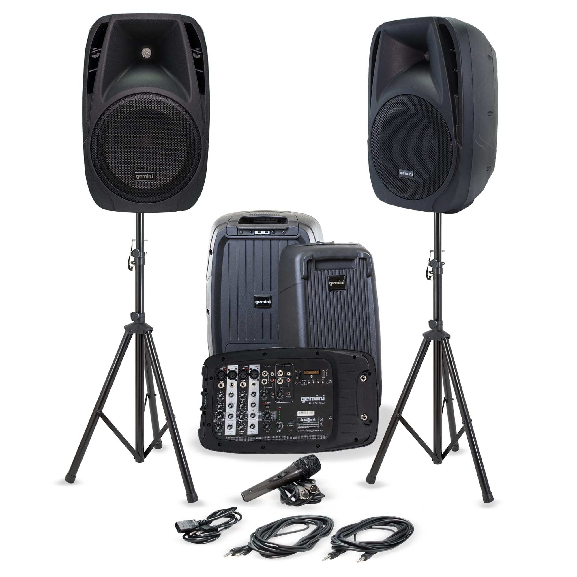 Professional PA System with 8-Channel Mixer – Gemini Sound Portable Dual 10″ Speakers, 600W Amp, Bluetooth, USB/SD, Includes 2 Speaker Stands, Mic, and Durable Design for DJs, Musicians, and Events