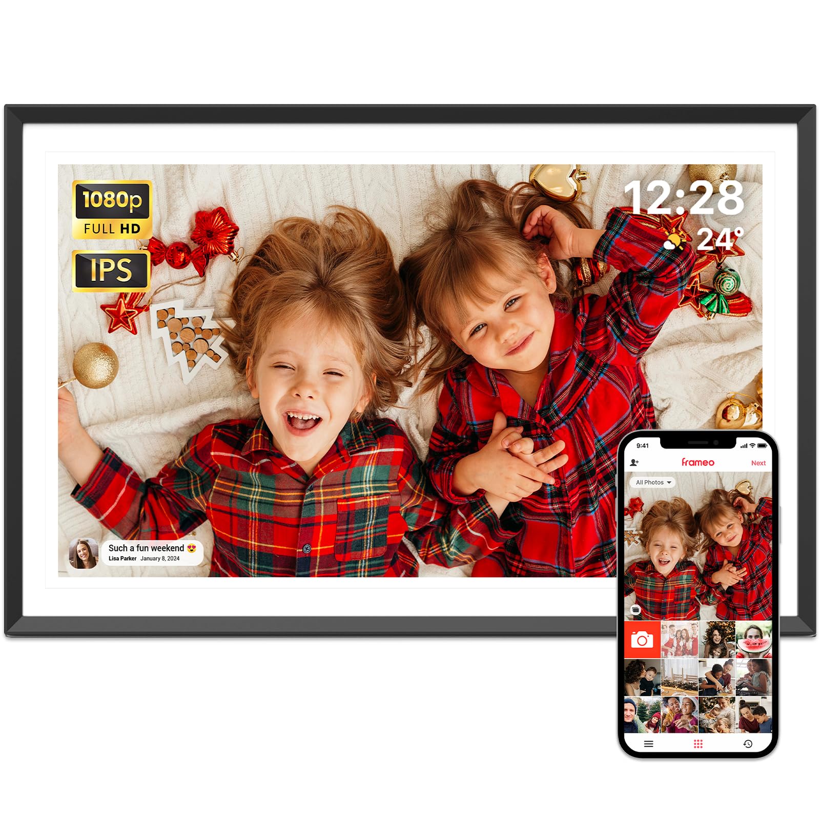 ApoloSign Digital Picture Frame 10.1 inch, Frameo Digital Photo Frame, WiFi Electronic Frame with 32GB Storage, 1280x800 HD IPS Touch Screen, Auto-Rotate, Slideshow, Share Photos/Videos Instantly