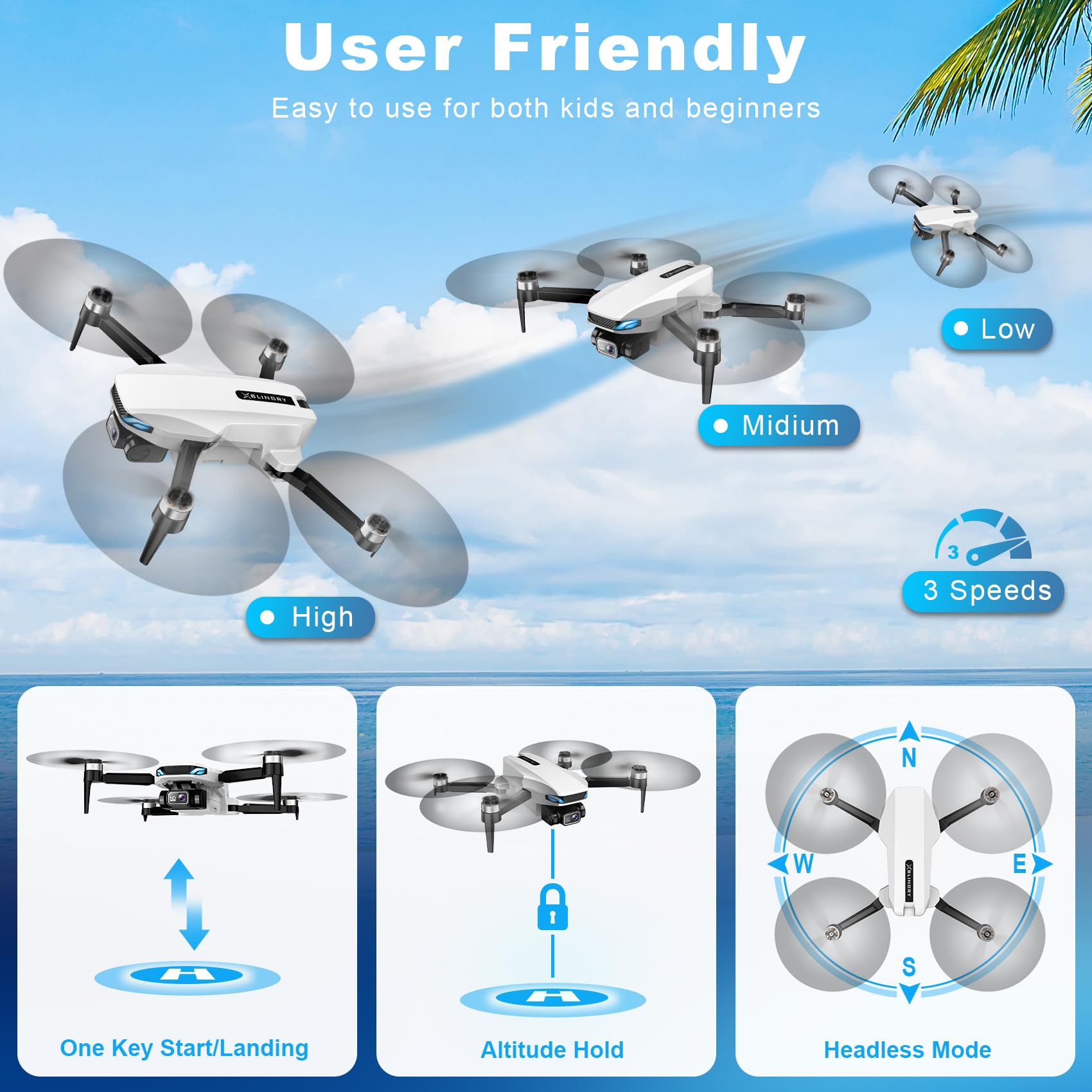 Drone with Camera, 2K FPV Drone with Brushless Motor, Altitude Hold, Gesture Selfie, One Key Take Off/Landing, 3D Flips, Waypoint Fly, 2 Batteries, Foldable Mini Drones for Kids and Beginners