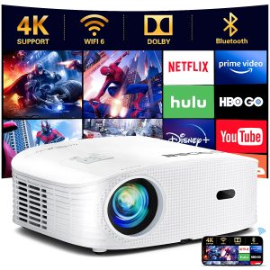 GooDee 4K WiFi Bluetooth Projector – Smart 1080P Projector, Movie Projector, Netflix/Amazn Prime Video Certified, Video Projector For Home Theater Dolby Audio Zoom Portable Projector TV Stick PPT