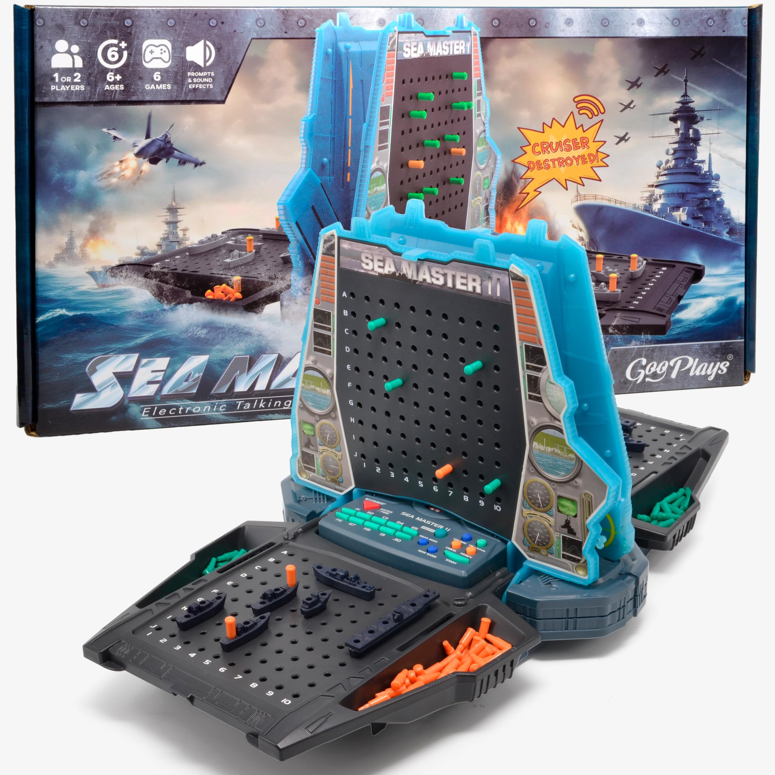 GooPlays Electronic Talking Sea Battle Lights and Sounds, Interactive Gameplay Ship Explosive Effects Ultimate Board Game for Kids Aged 7 Years and Up, 1 or 2 Players Birthday Gifts