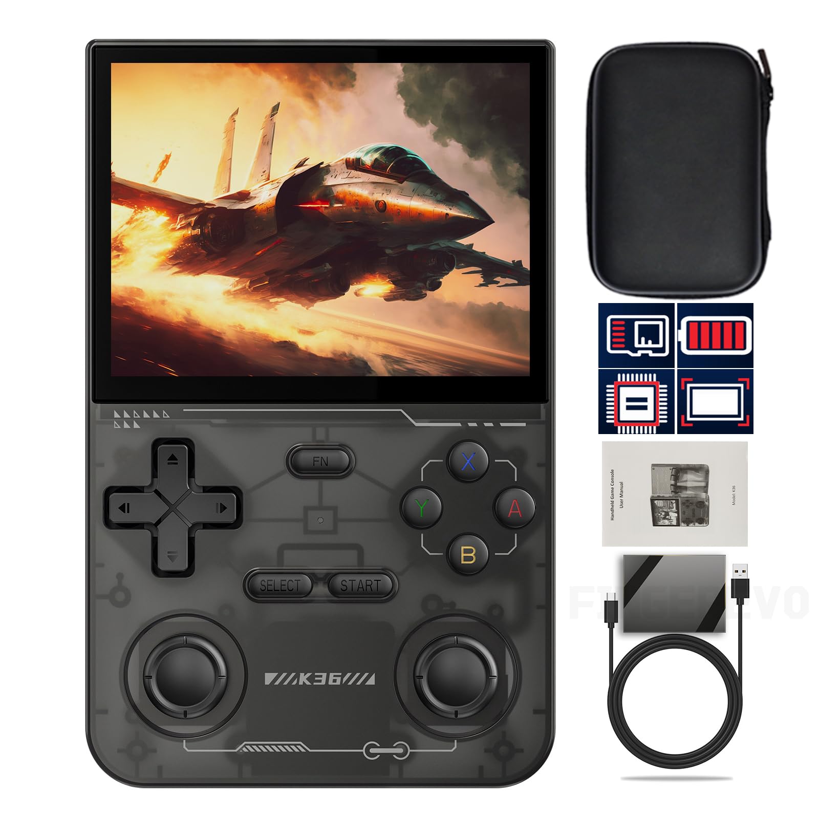 K36 Handheld Game Console 3.5-in 640*480 IPS OCA Screen 3500mAh RK3326 Opensource System Gray