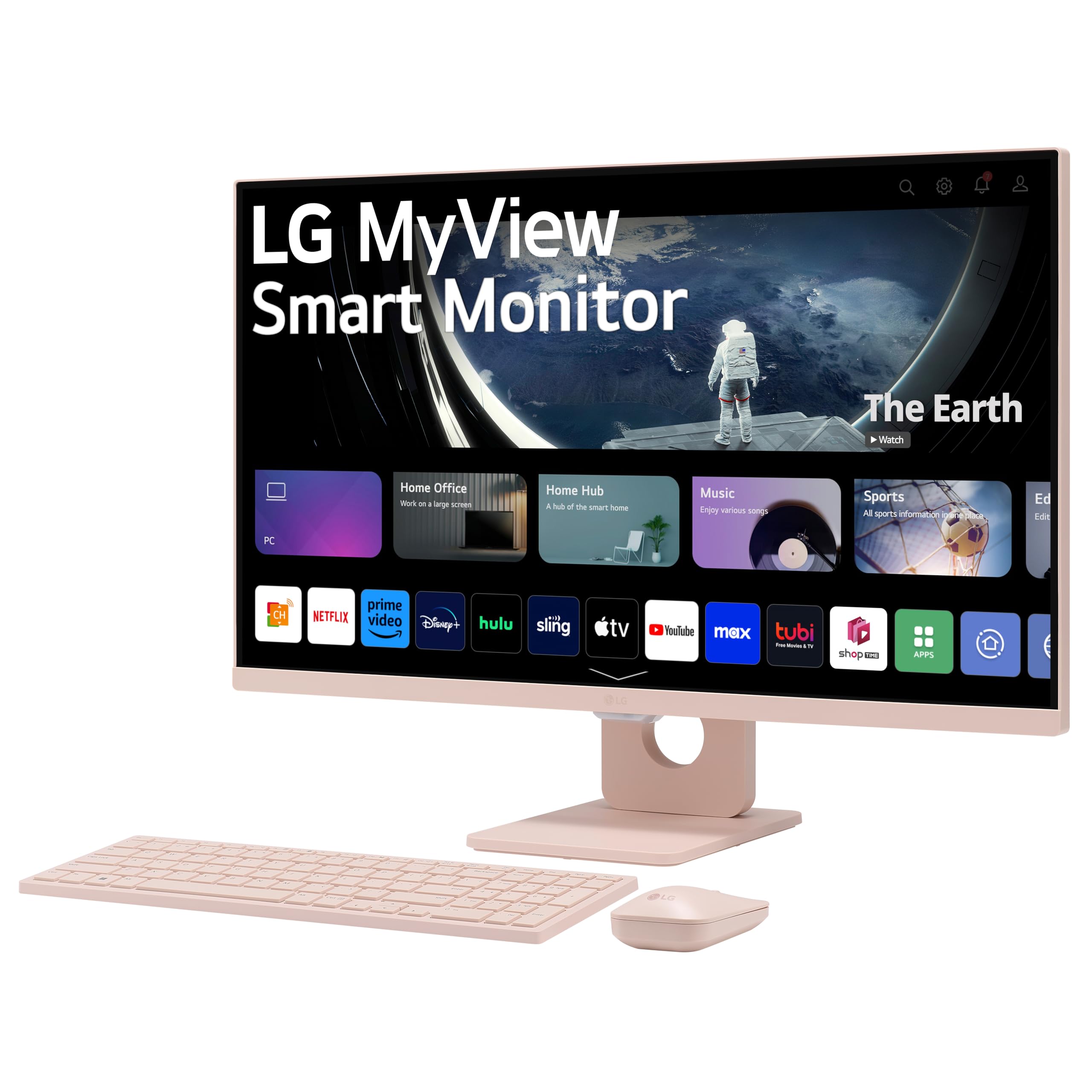 LG 27SR5BF-P 27-inch FHD (1920x1080) MyView Smart Monitor with Streaming TV, webOS, Wireless Keyboard, Mouse, HDR10, IPS Display, webOS, Speaker, ThinQ App, Remote Control, Pink