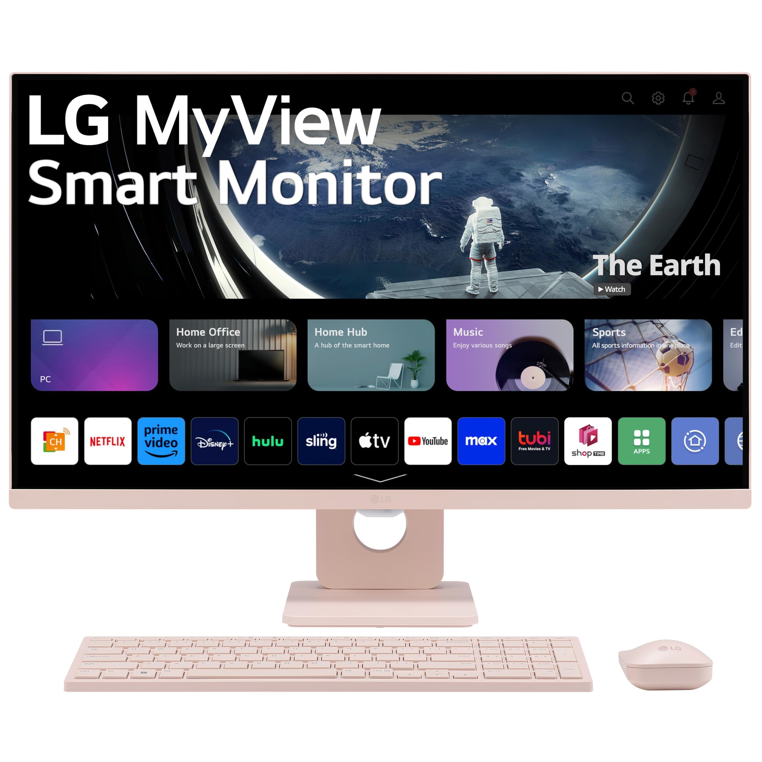 LG 27SR5BF-P 27-inch FHD (1920x1080) MyView Smart Monitor with Streaming TV, webOS, Wireless Keyboard, Mouse, HDR10, IPS Display, webOS, Speaker, ThinQ App, Remote Control, Pink