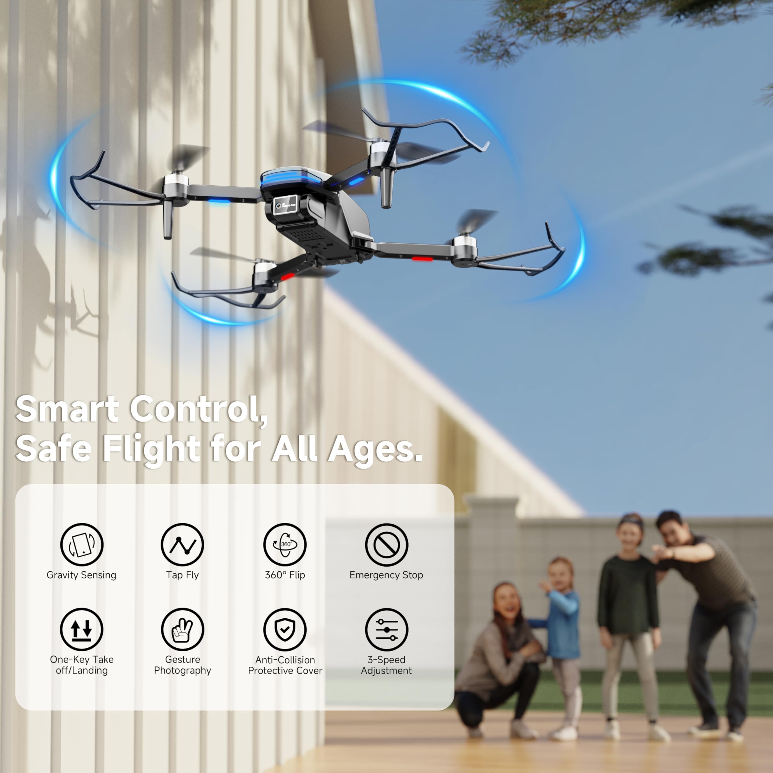 PLEGBLE Drones with Camera 4K for Adults Kids, Brushless Motor Mini Drones FPV Foldable RC Drone with Propeller Guards for Beginners, One Key Take Off/Land, Voice Control, Anti-Lost Alarm, Christmas Gift Toys for Men Boys