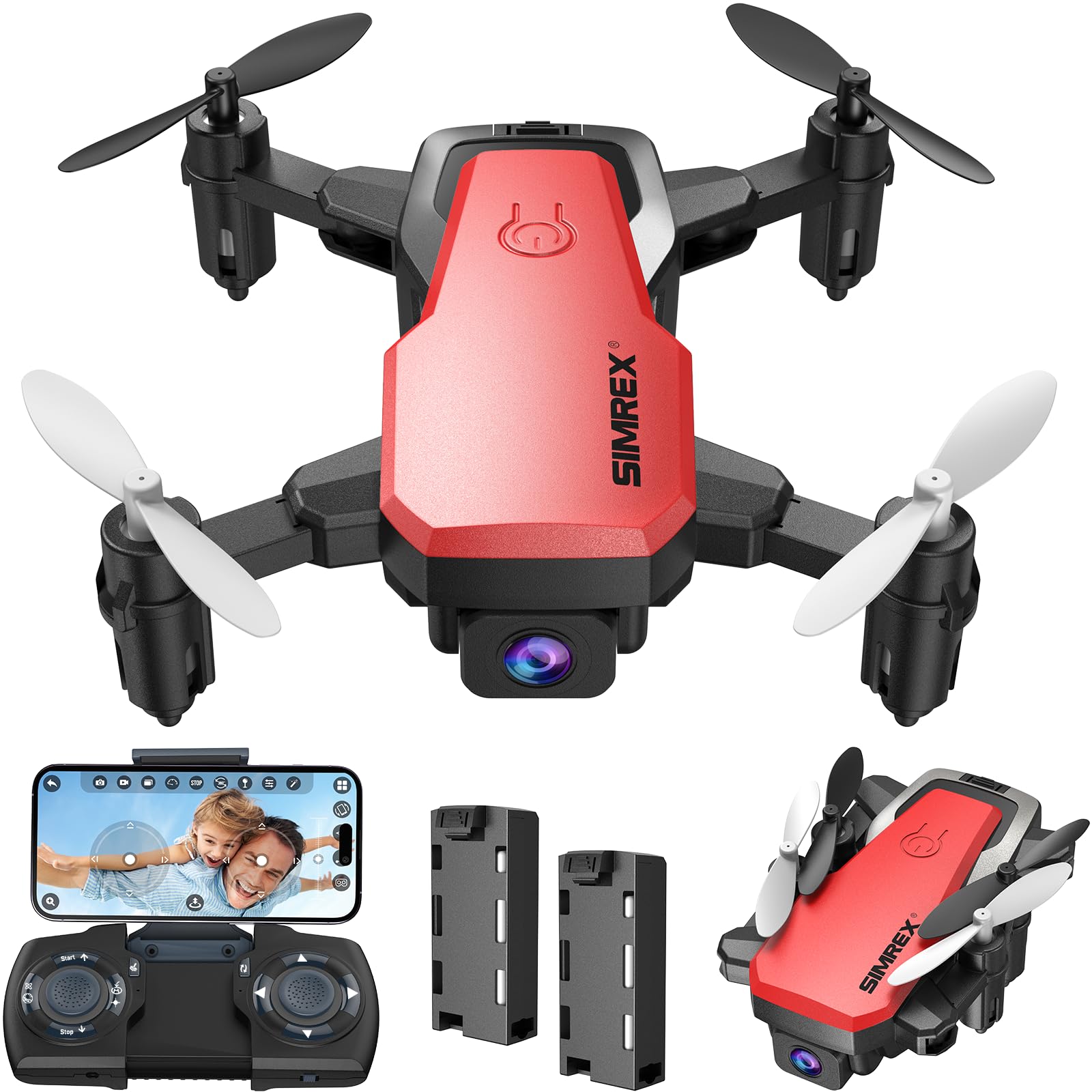 SIMREX X300C Mini Drone with Camera 720P HD FPV, RC Quadcopter Foldable Drone, Drone With Altitude Hold, 3D Flip, Headless Mode, Gravity Control and 2 Batteries, Gifts for Kids, Adults, Beginner