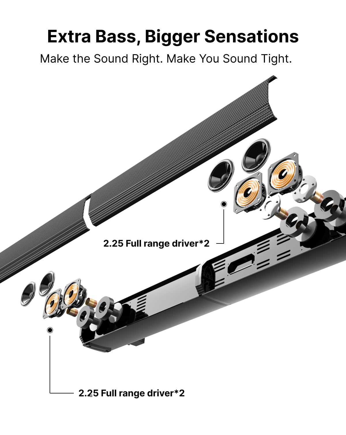 ULTIMEA 4.1ch Sound Bar for Smart TV with Dolby Atmos, 2-in-1 Bluetooth 5.3 Soundbar for TV with Subwoofer, 280W Peak Power, 3 EQ Modes TV Soundbar, Bass Boost, HDMI eARC, Apollo S60 Detachable Series