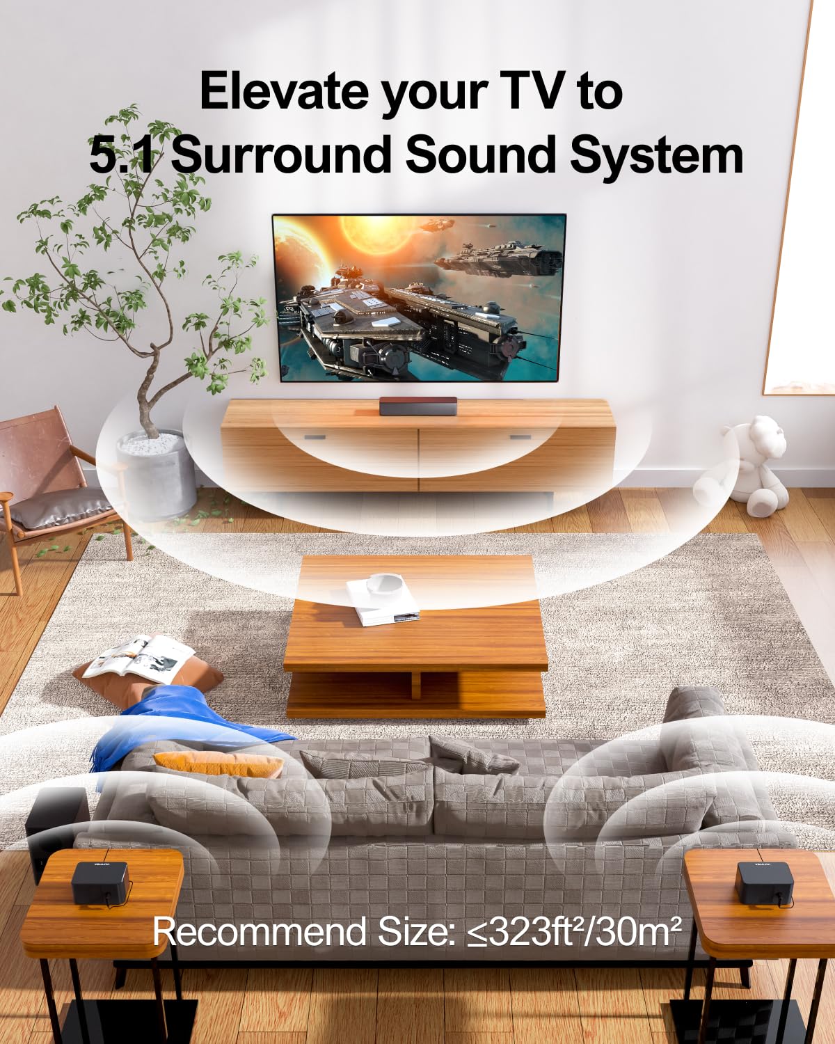 ULTIMEA 5.1 Virtual Surround Sound Bar, 320W Home Theater Surround System with Adjustable Speakers & Subwoofer, TV Speaker Soundbar, Sound Bar for Smart TV, Bluetooth 5.3, Easy Setup, Poseidon D50