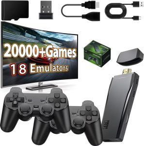 Wireless Retro Game Console Stick, Nostalgia Gaming Stick, Plug & Play TV Video Gaming Stick with 20000+ Games Built-in, 18 Retro Emulators 64G, 4K HDMI Output, 2 2.4G Wireless Controllers