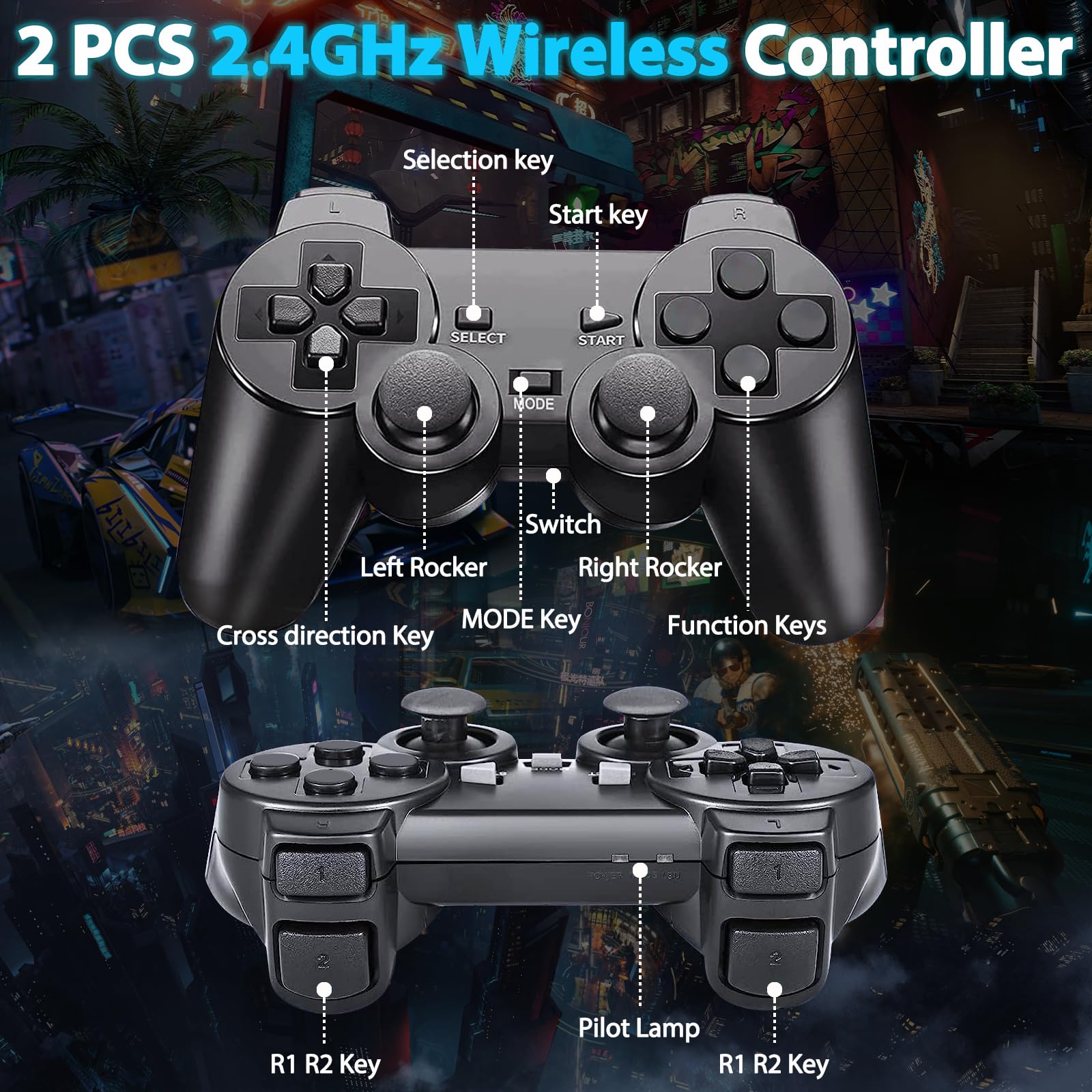 Wireless Retro Game Console Stick, Nostalgia Gaming Stick, Plug & Play TV Video Gaming Stick with 20000+ Games Built-in, 18 Retro Emulators 64G, 4K HDMI Output, 2 2.4G Wireless Controllers