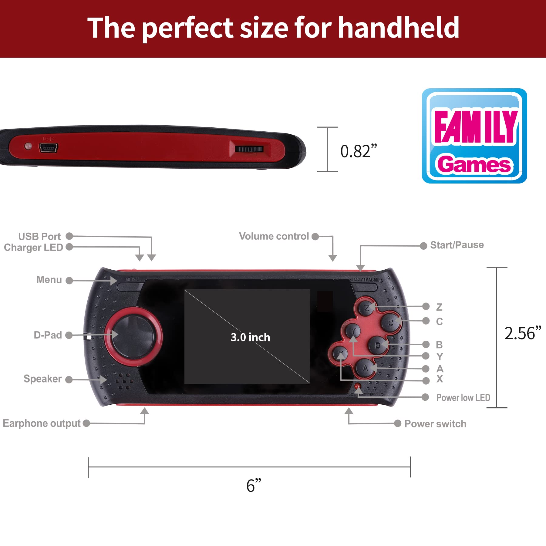 16 Bit Handheld Game for Kids Built-in 230 HD Classic Retro Video Games USB Rechargeable 3.0 Inch Childrens Travel Electronics Toys Portable Gaming Player System Gift for Boys Girls Ages 4-8-12