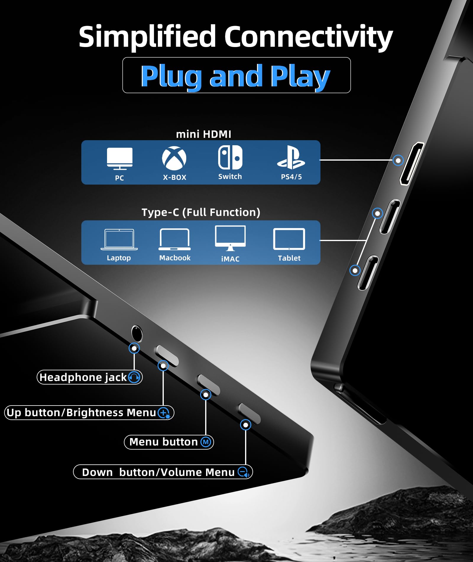 18.5 Inch Portable Monitor, 100% sRGB FHD Laptop Screen Extender USB C HDMI Portable Gaming Monitor w/Smart Cover & Speakers, External Monitor for Laptop Mac PC