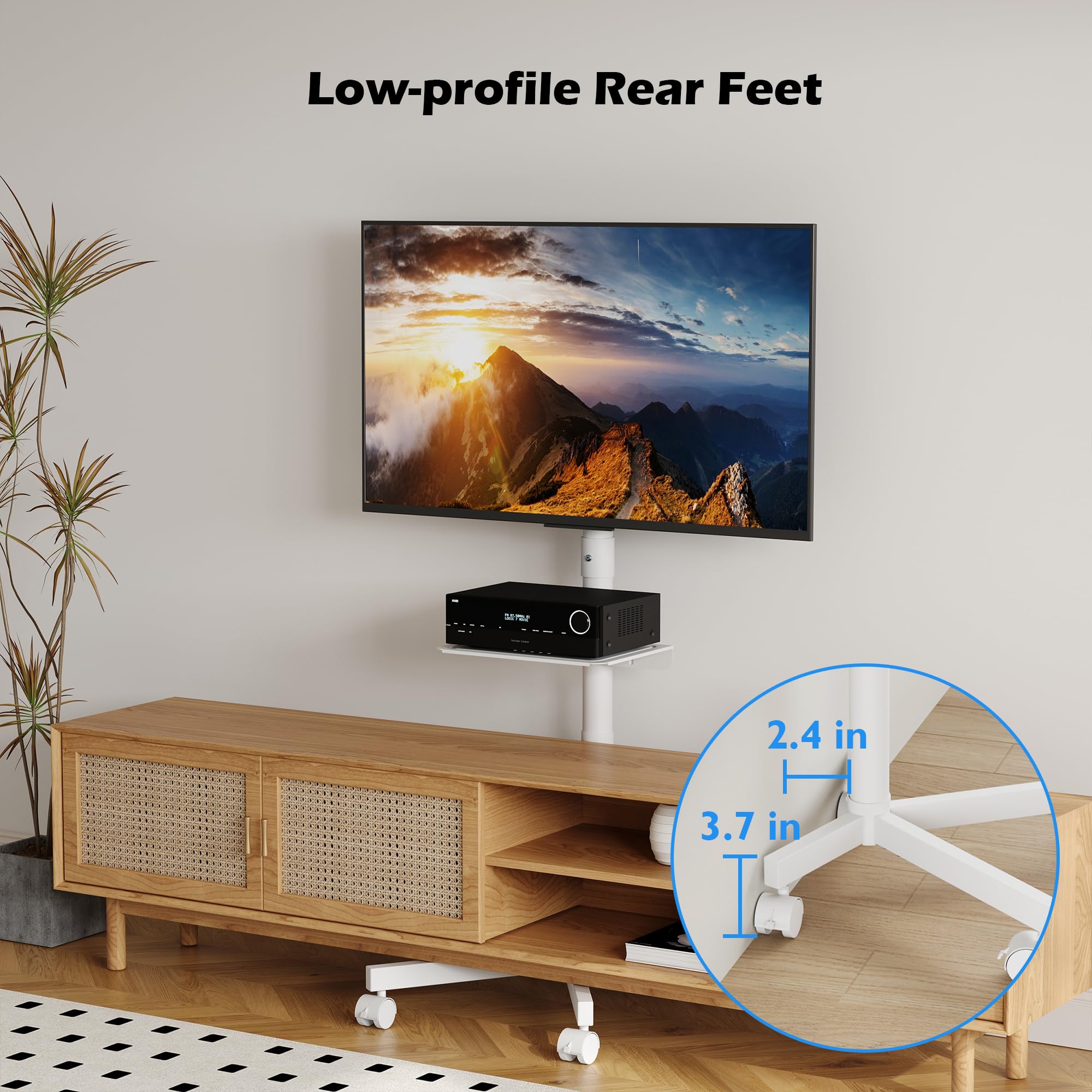 BONTEC Mobile TV Stand, Tilt Rolling TV Cart with Media Shelf and Locking Wheels, Fits 23-60” LED, LCD, OLED Flat Curved TVs, Holds Up to 55lbs, Max VESA 400x400mm, White