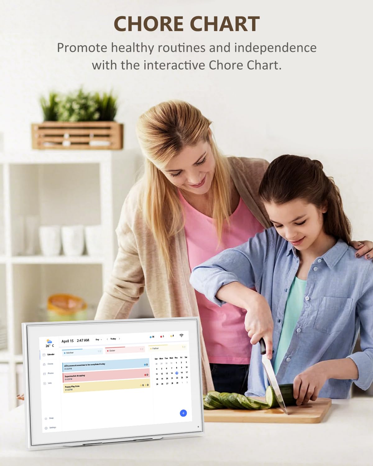 Canupdog Digital Calendar, 15.6inch Smart WiFi Digital Calendar&Chore Chart, 1920 * 1080 IPS Touch Screen HD Display for Family Schedules, Wall-Mounted, Share Moments Instantly from Anywhere