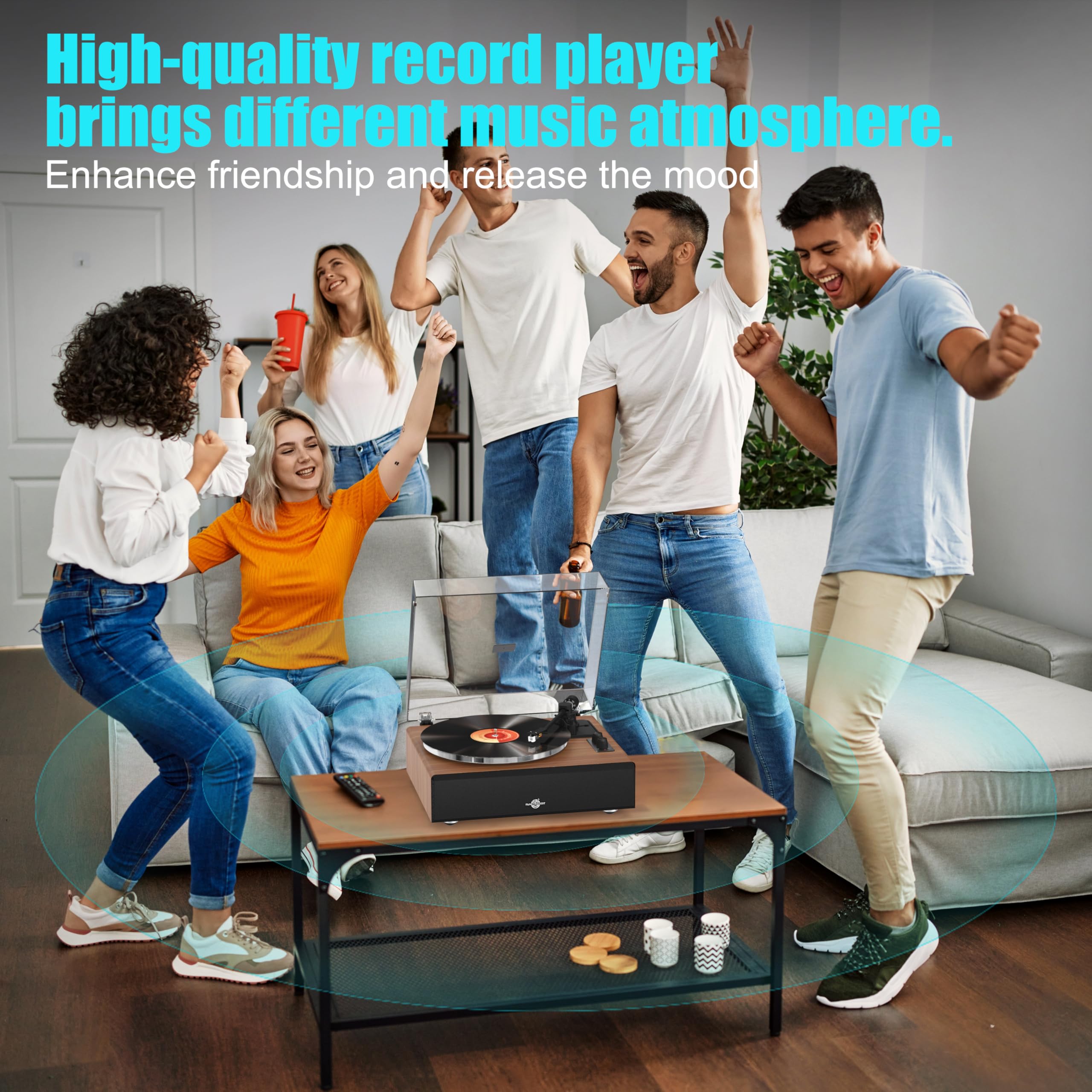 FancyRabbit Vinyl Record Player with Speakers,High Fidelity Turntables for Vinyl Records with Magnetic Cartridge AT-3600L,Bluetooth Playback Built-in Phono Preamp,Belt Drive 2-Speed