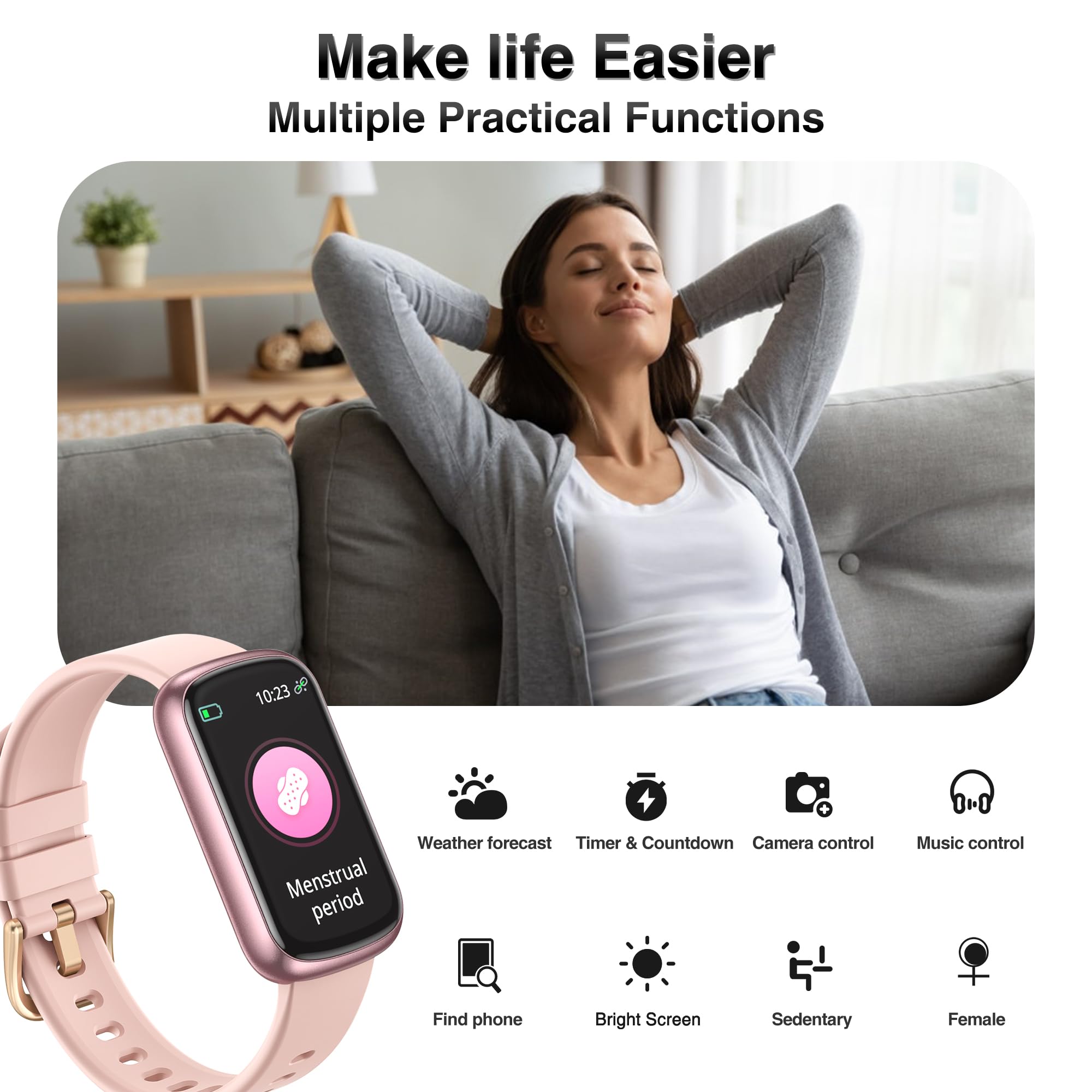 Health Fitness Tracker, Smart Watches for Women Men with 24/7 Heart Rate Blood Oxygen Monitor, Sleep Tracker, Calories & Pedometer, IP68 Waterproof Activity Trackers & Fitness Watch for Android&iPhone