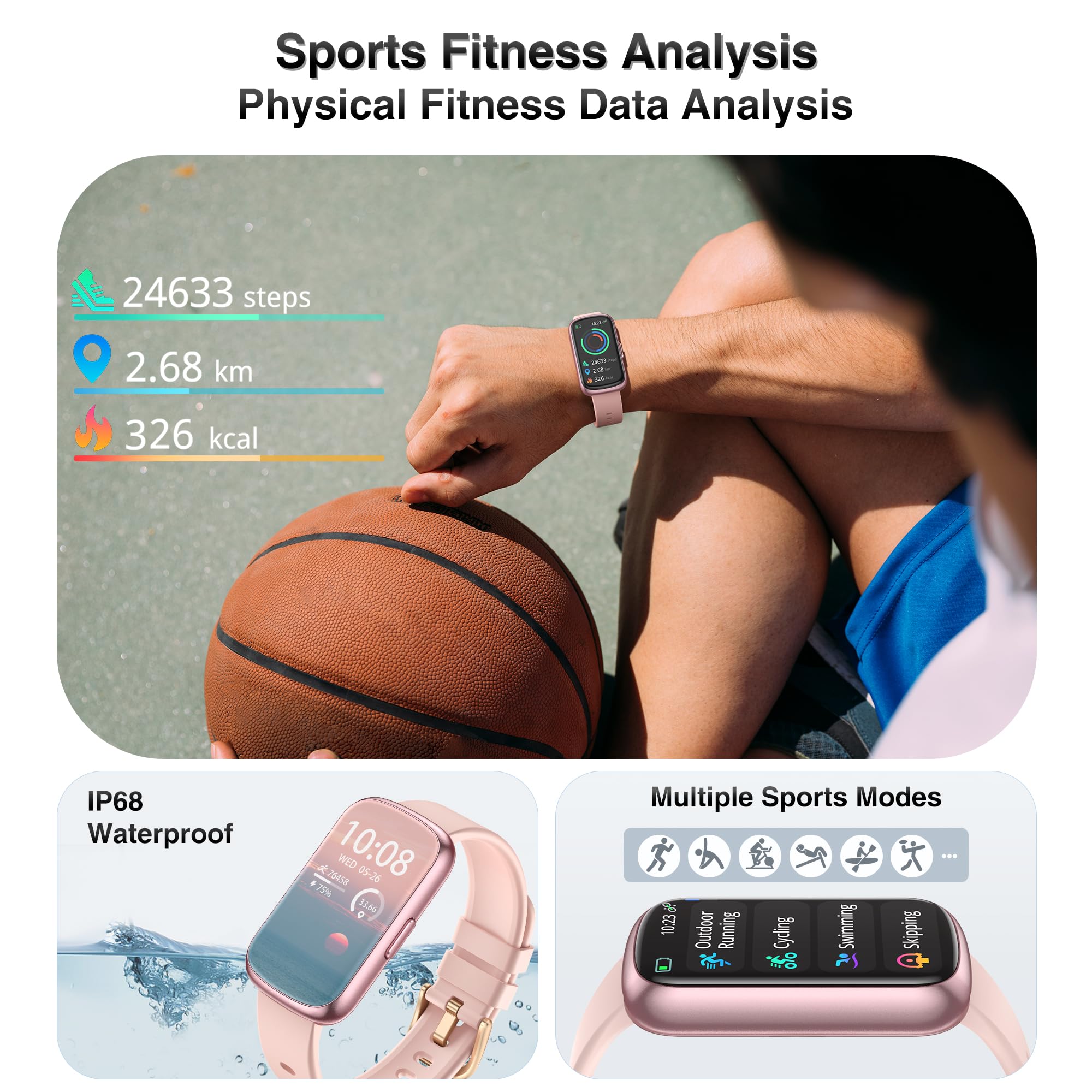 Health Fitness Tracker, Smart Watches for Women Men with 24/7 Heart Rate Blood Oxygen Monitor, Sleep Tracker, Calories & Pedometer, IP68 Waterproof Activity Trackers & Fitness Watch for Android&iPhone