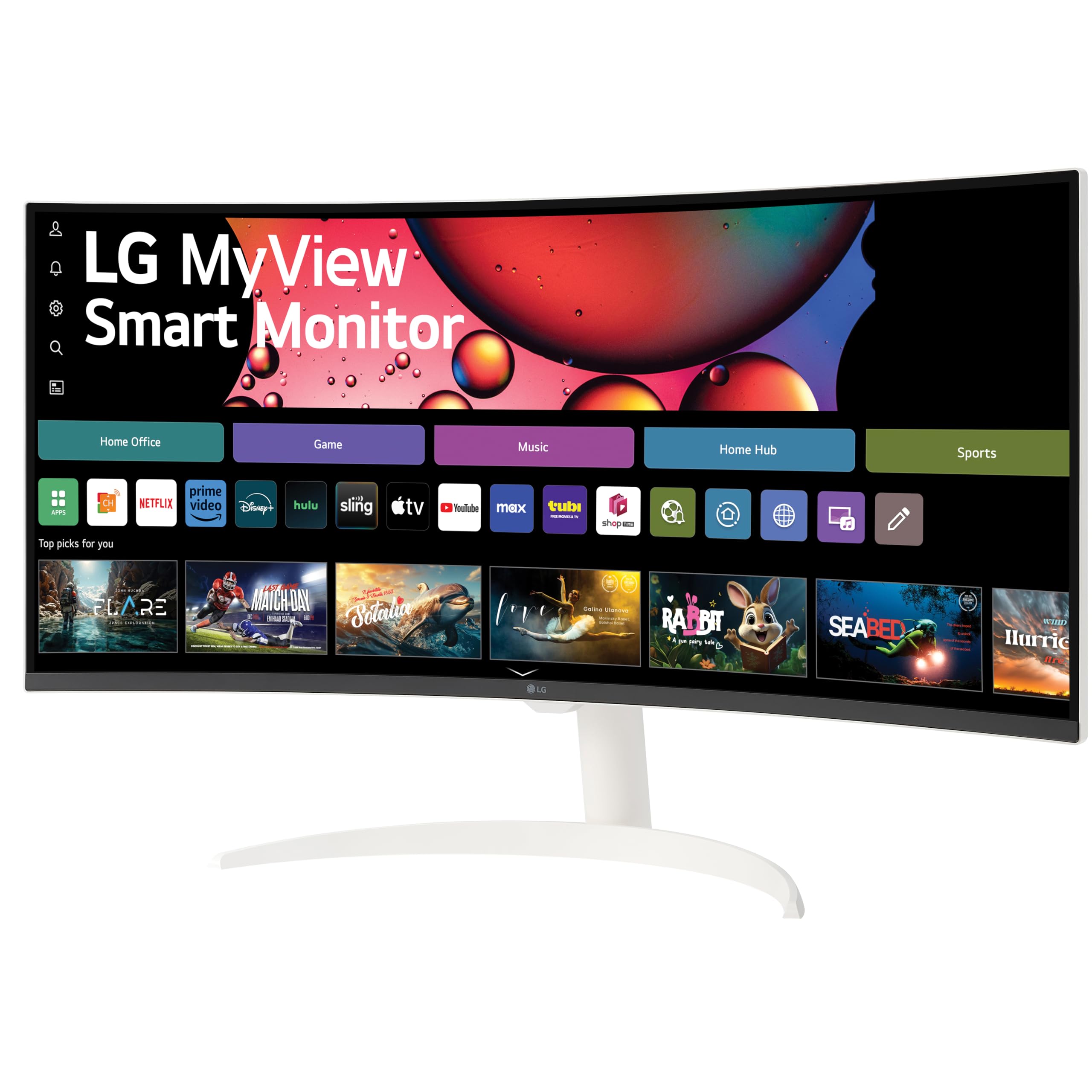 LG 34SR60QC-W 34-inch QHD (3440x1440) Curved MyView Smart Monitor with Streaming, UltraWide Screen, webOS, HDR10, 100Hz, Built-in Speaker, AirPlay2, Screen Share, Bluetooth, ThinQ App, White