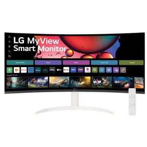 LG 34SR60QC-W 34-inch QHD (3440×1440) Curved MyView Smart Monitor with Streaming, UltraWide Screen, webOS, HDR10, 100Hz, Built-in Speaker, AirPlay2, Screen Share, Bluetooth, ThinQ App, White