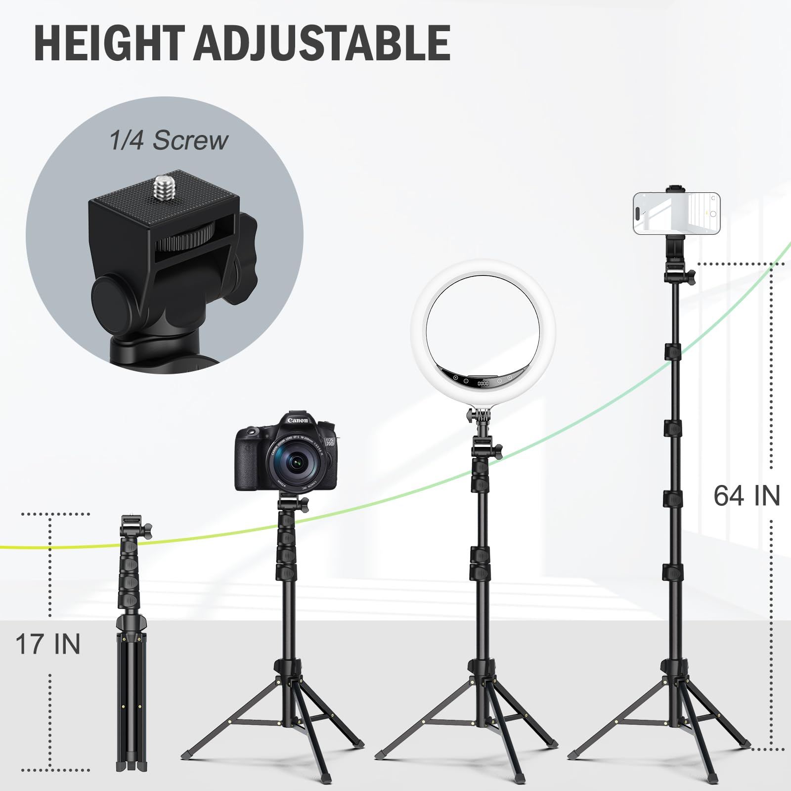 Liphisy 64” Tripod for Cell Phone & Camera, Phone Tripod with Remote and Phone Holder, Portable Tripod for iPhone, Phone Tripod for Video Recording, Cell Phone Tripod Mount Stand for Cellphone