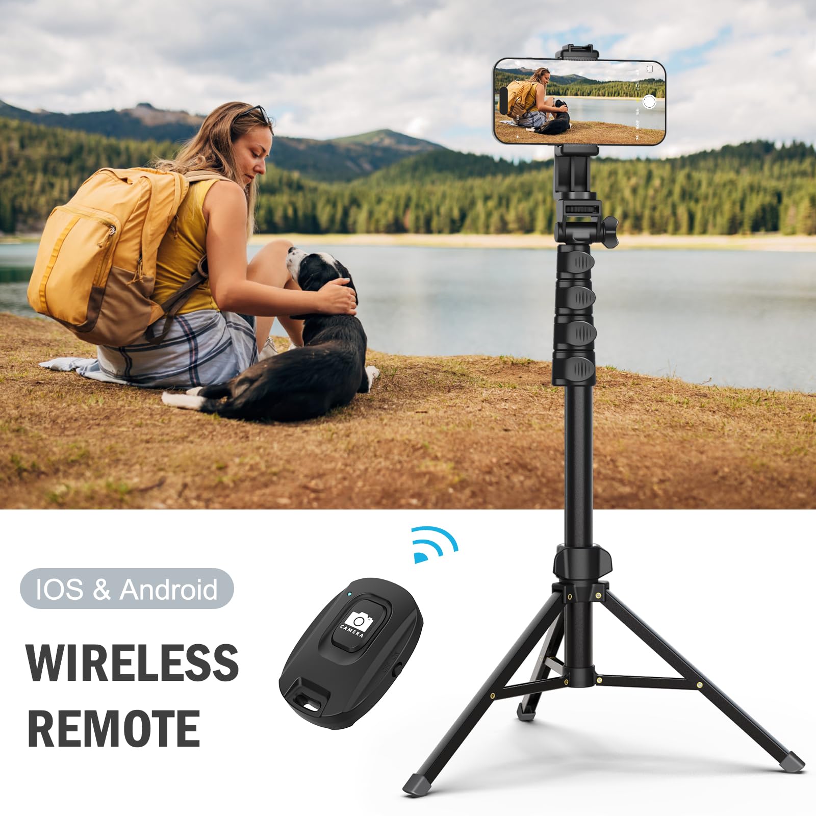 Liphisy 64” Tripod for Cell Phone & Camera, Phone Tripod with Remote and Phone Holder, Portable Tripod for iPhone, Phone Tripod for Video Recording, Cell Phone Tripod Mount Stand for Cellphone