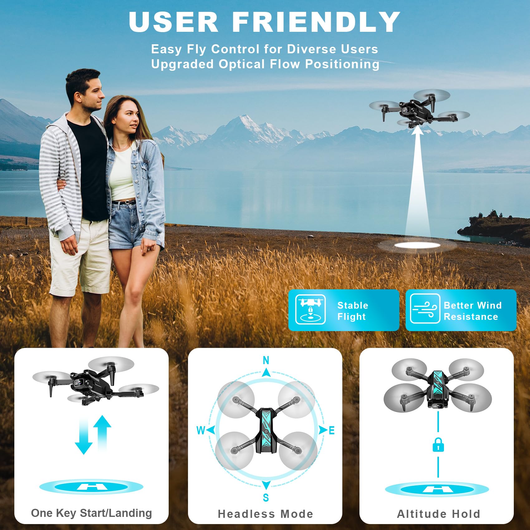 Mini Drone with Camera - Foldable Drone for beginners with 1080P FPV Camera, Upgrade Altitude Hold, Gestures Selfie, Waypoint Fly, Headless Mode, 3D Flip, One Key Start, 3 Speed Mode, 2 Batteries