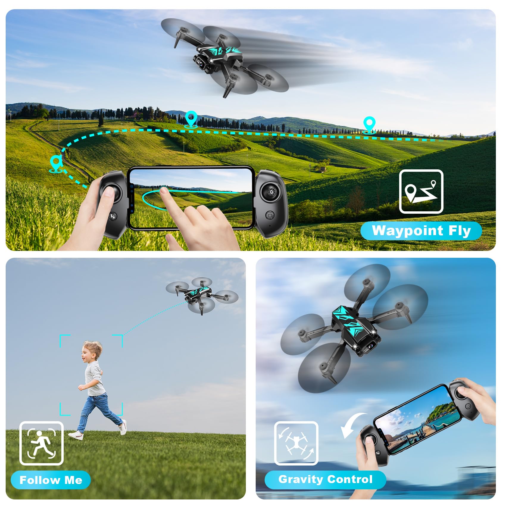 Mini Drone with Camera - Foldable Drone for beginners with 1080P FPV Camera, Upgrade Altitude Hold, Gestures Selfie, Waypoint Fly, Headless Mode, 3D Flip, One Key Start, 3 Speed Mode, 2 Batteries