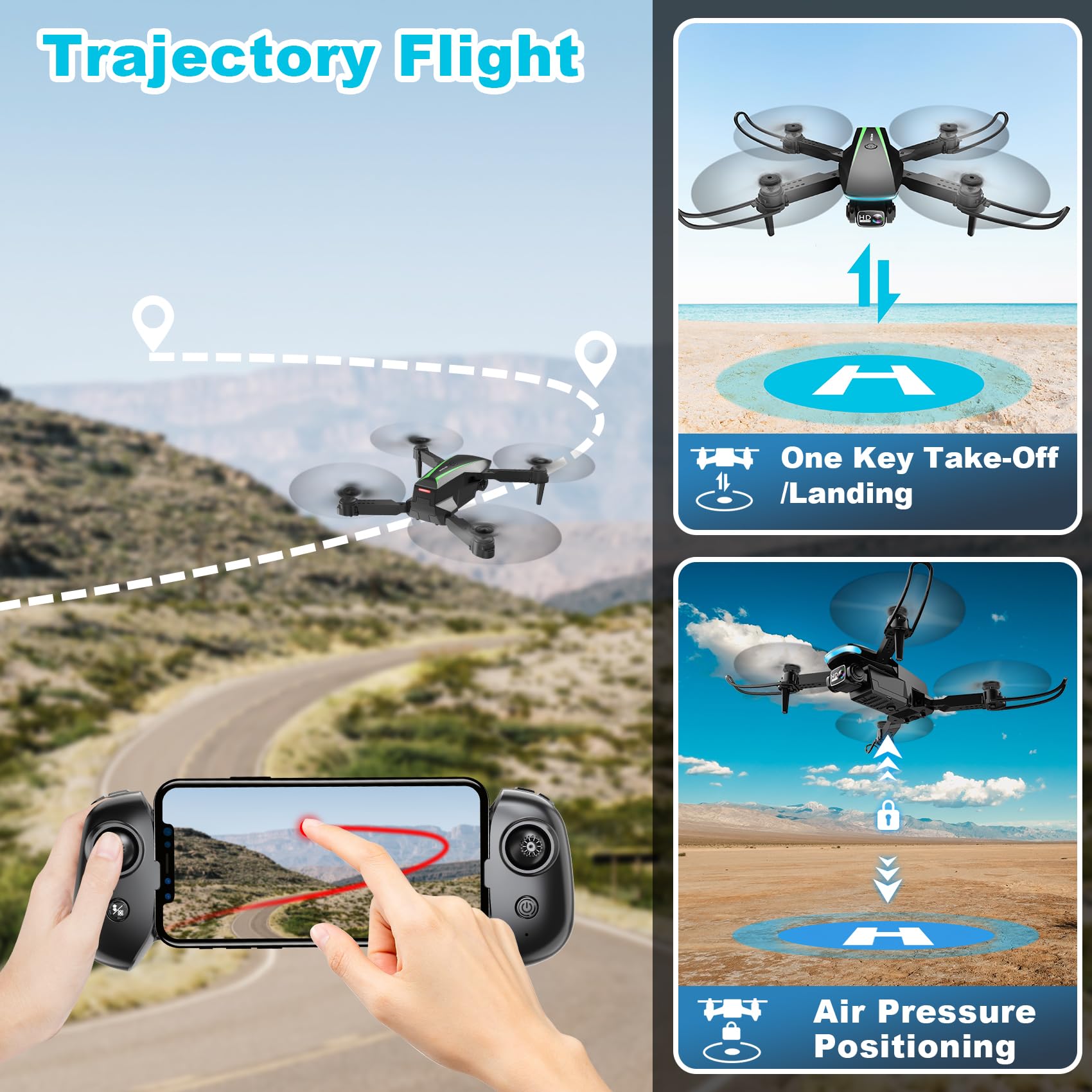 Oddire Mini Drone with Camera - Drones for Kids Adults, 1080P HD Foldable Drone with Stable Hover, Auto-Follow, Trajectory Flight, Gravity Control, 90° Adjustable Lens, One Key Take Off/Land, 3D Flip