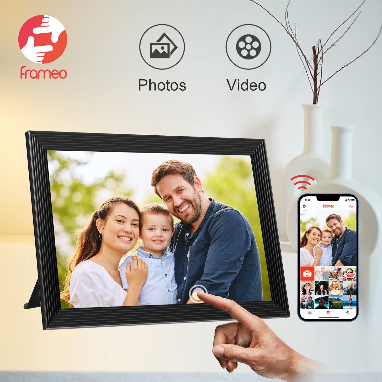 32GB FRAMEO 10.1 Inch Smart WiFi Digital Photo Frame 1280x800 IPS LCD Touch Screen, Auto-Rotate Portrait and Landscape, Built in 32GB Memory, Share Moments Instantly via Frameo App from Anywhere