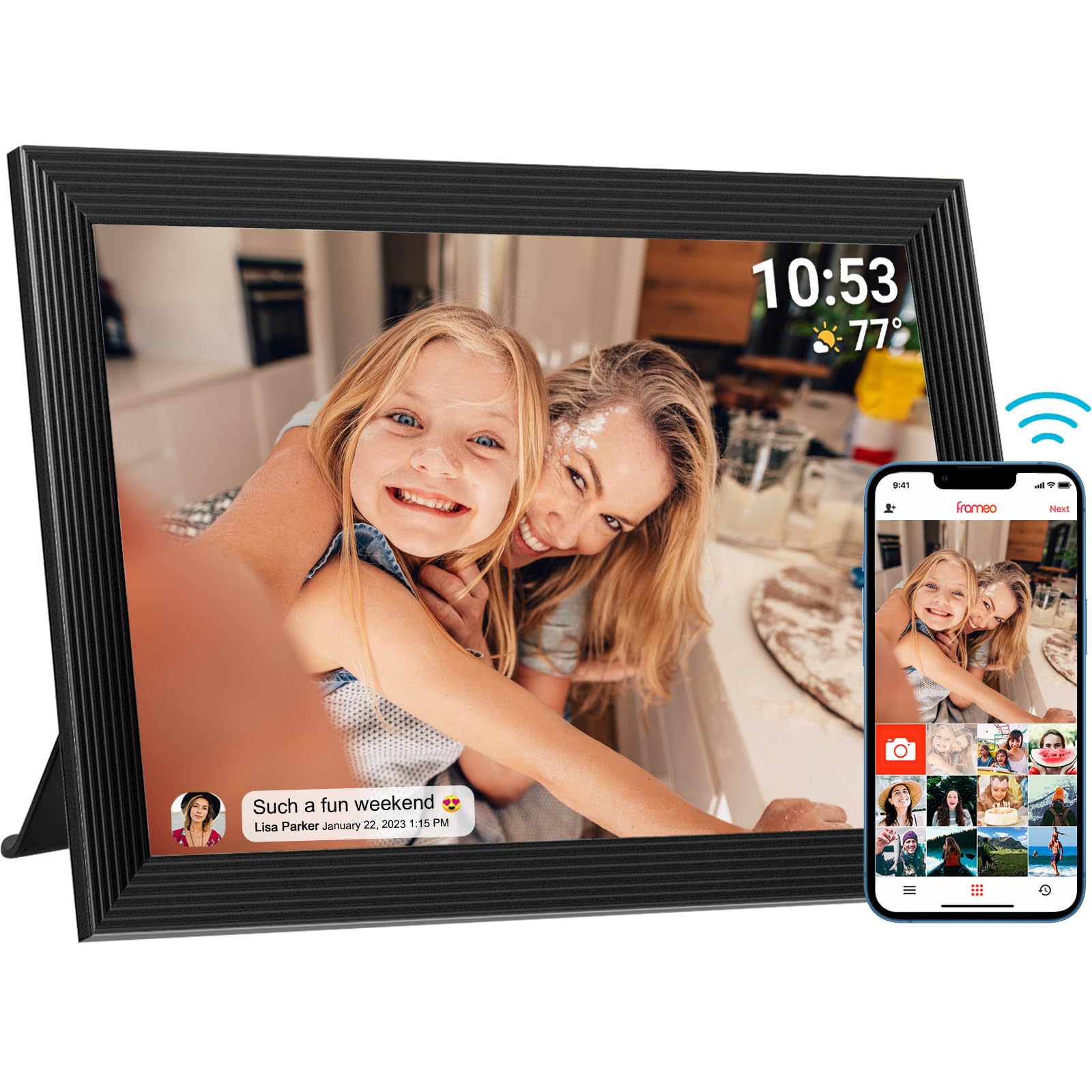 32GB FRAMEO 10.1 Inch Smart WiFi Digital Photo Frame 1280x800 IPS LCD Touch Screen, Auto-Rotate Portrait and Landscape, Built in 32GB Memory, Share Moments Instantly via Frameo App from Anywhere