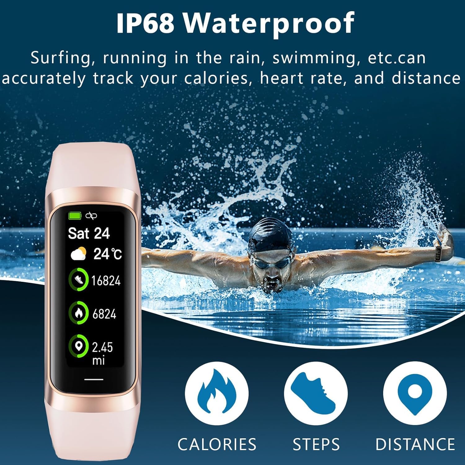 Fitness Tracker with 24/7 Blood Oxygen Heart Rate and Sleep Monitor,IP68 Waterproof,1.10''AMOLED Touch Color Screen,Step Counter Health Activity Trackers for Women Men