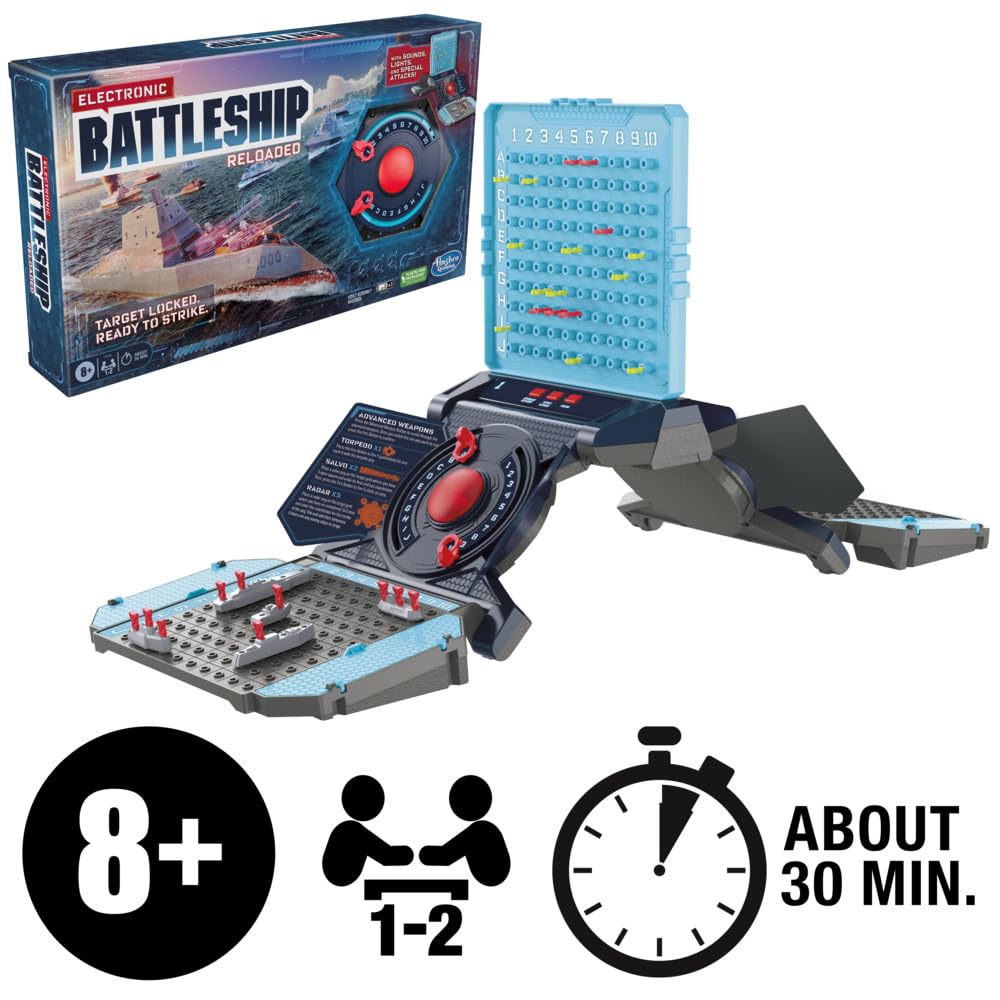 Hasbro Gaming Electronic Battleship Reloaded Board Game, Naval Combat Strategy Game with Sounds, Lights, Special Attacks, Ages 8 and Up, 1-2 Players