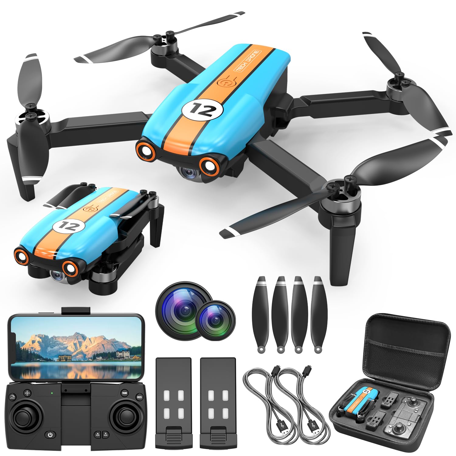 LMRC-12 Drone with Camera for Adults Beginner, Foldable 2.4GHz FPV Drone for Kids 8-12, Less than 249g, 26 Mins Flight Time, RC Quadcopter Toys Gifts with Brushless Motor, Altitude Hold, 2 Batteries