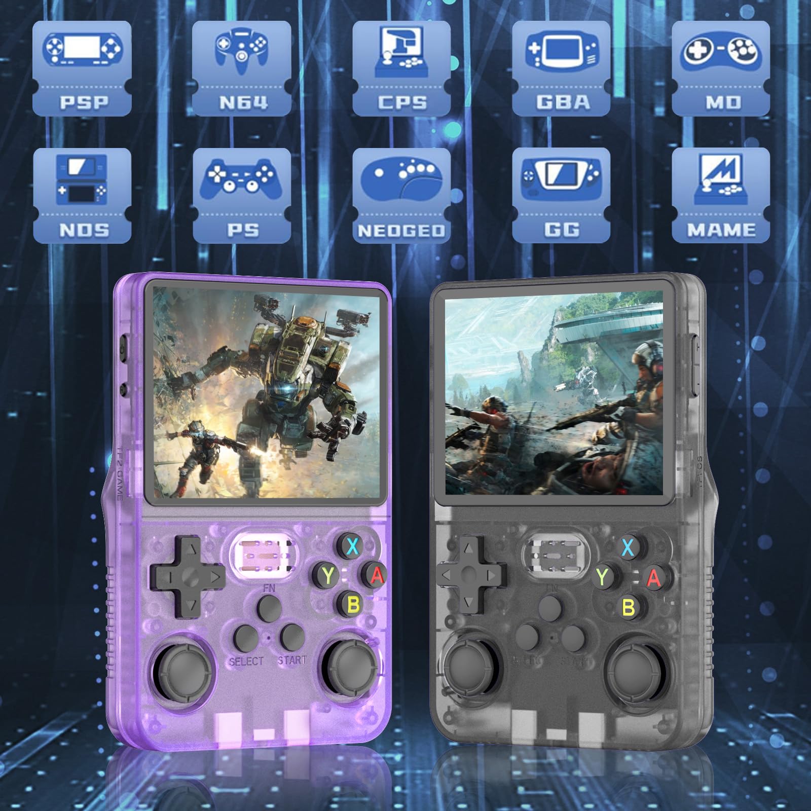 R36S Handheld Game Console, Preloaded with 15000+ Games, Linux System with 32+64G TF Card, Retro Gaming Console 3.5-inch IPS Screen (Purple)