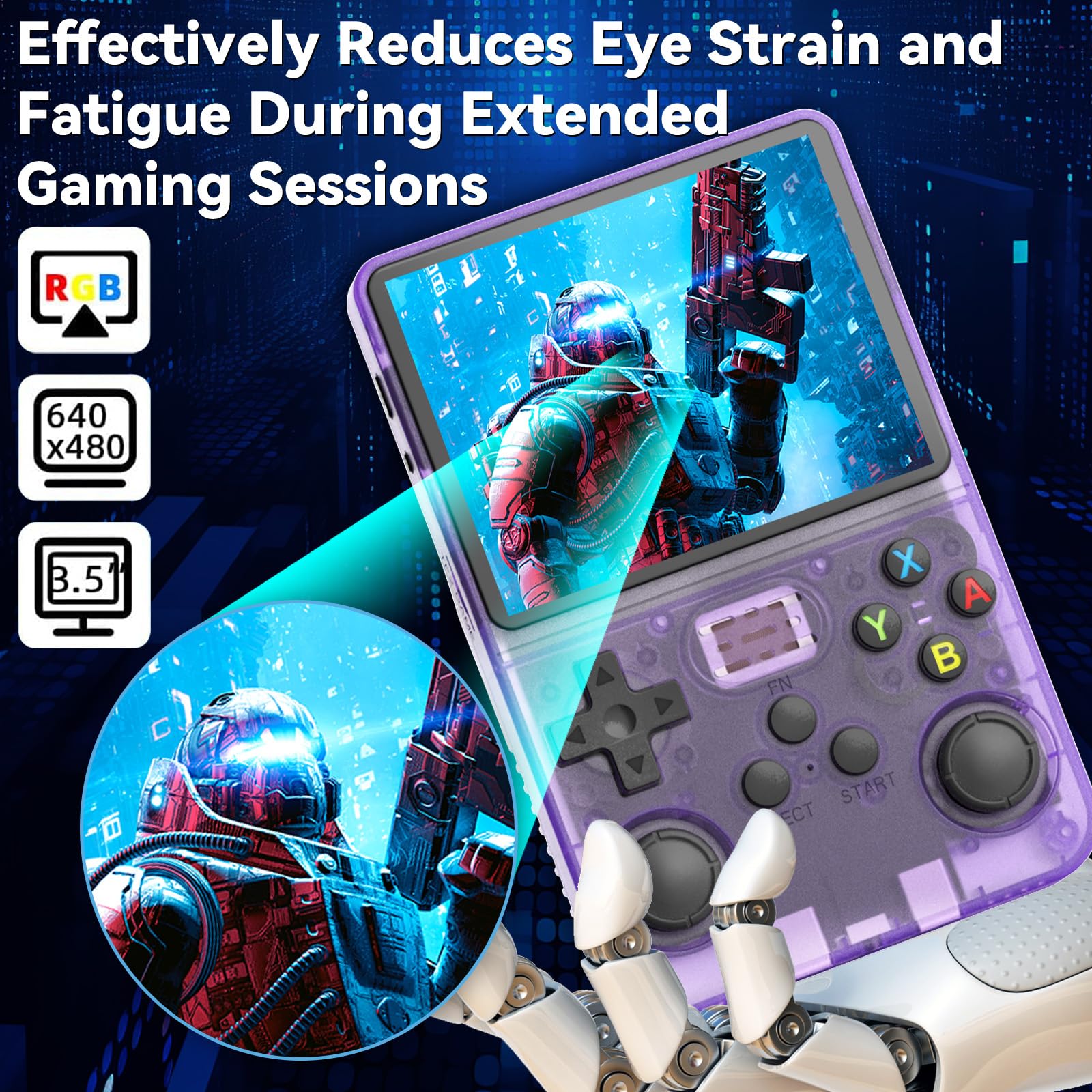 R36S Handheld Game Console, Preloaded with 15000+ Games, Linux System with 32+64G TF Card, Retro Gaming Console 3.5-inch IPS Screen (Purple)