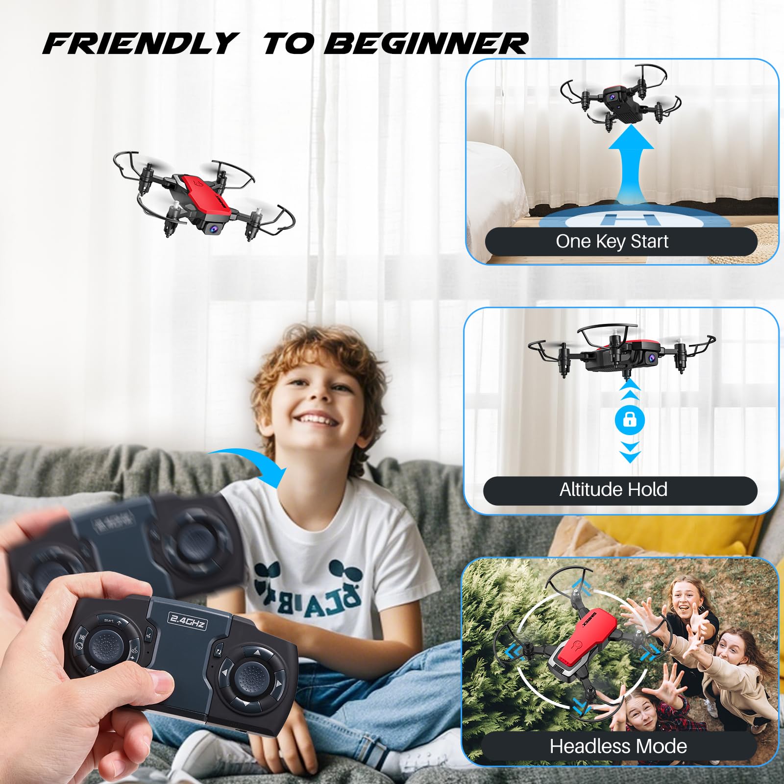 SIMREX X300C Mini Drone With Camera 720P HD FPV, RC Quadcopter Foldable Drone, Mini Drone With Altitude Hold, 3D Flip, Headless Mode, Gravity Control and 2 Batteries, Gifts for Kids, Adults, Beginner, Red