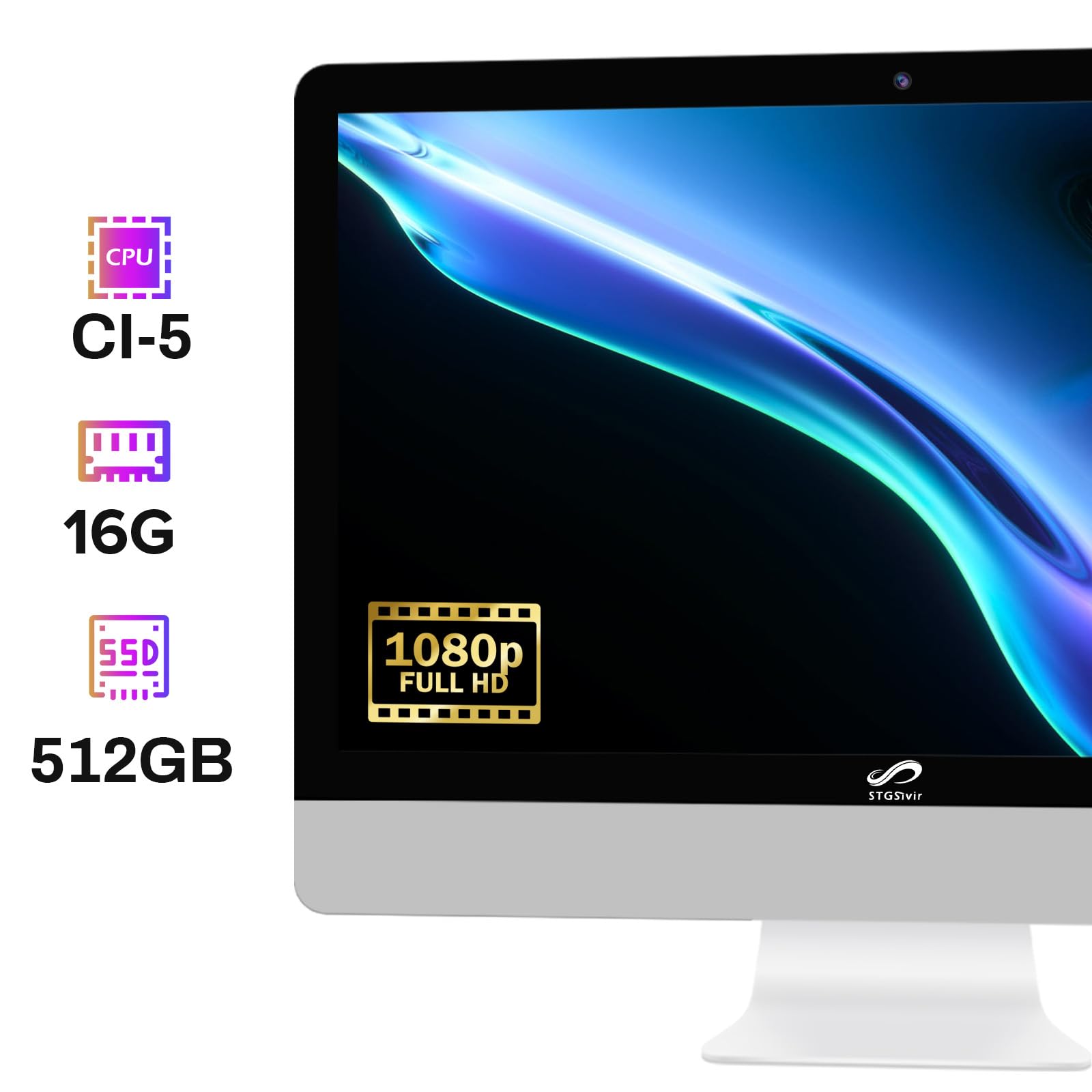 STGSivir All in One Desktop Computer, 22'' FHD Display, Intel Core i7 up to 3.9GHz, 16G Memory, 512G SSD, WiFi 5, Bluetooth, Webcam, Windows 10 Home