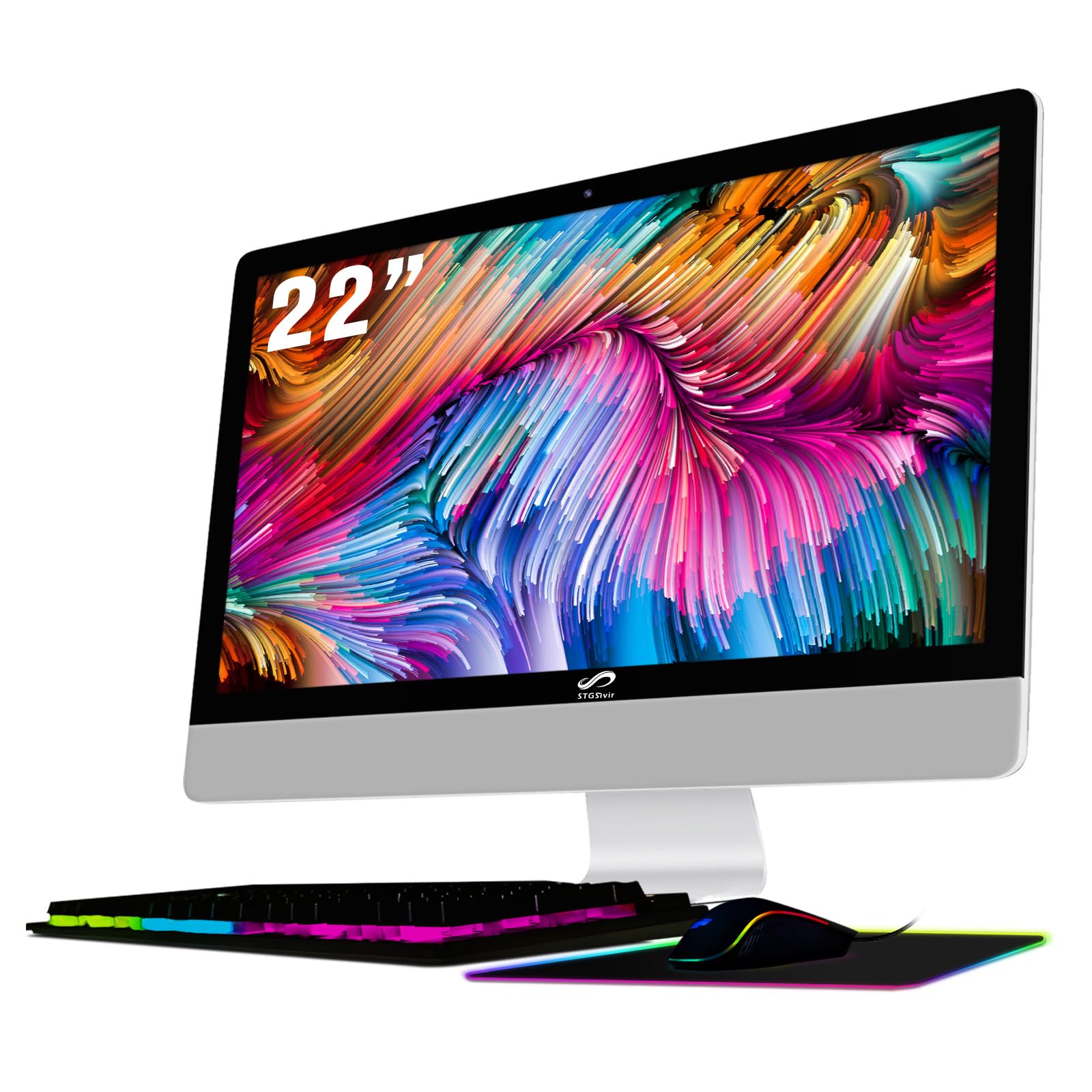 STGSivir All in One Desktop Computer, 22” FHD Display, Intel Core i7 up to 3.9GHz, 16G Memory, 512G SSD, WiFi 5, Bluetooth, Webcam, Windows 10 Home