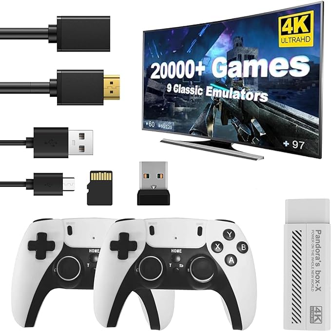 Wireless Retro Game Console, Retro Game Stick with Built-in 9 Emulators, 20,000+ Games, 4k Hdmi Output, and 2.4GHz Wireless Controller, Plug and Retro Play Video Games for Tv (64)