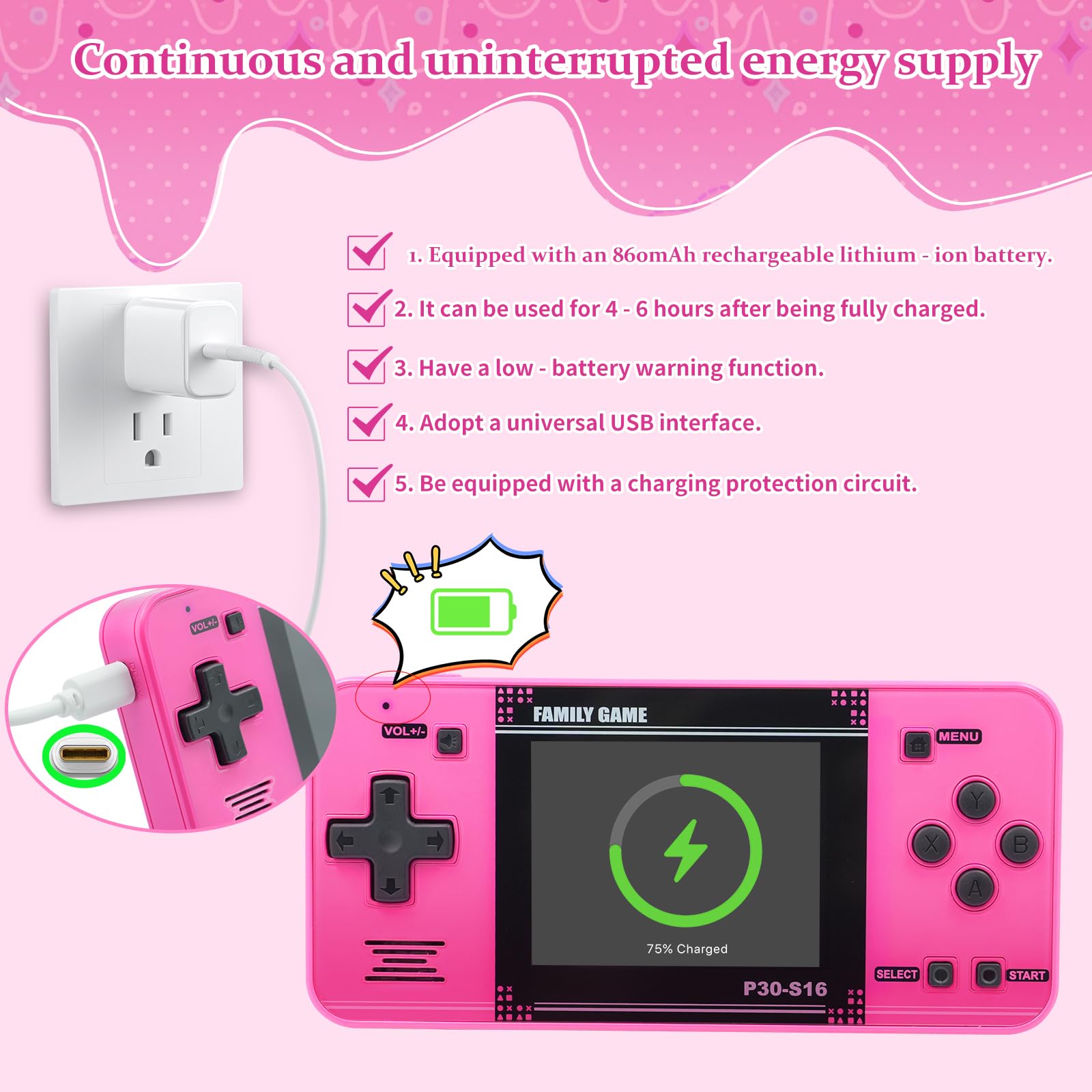 Handheld Game for Kids -Preloaded 220 Retro Video Games, Portable Gaming Player with Rechargeable Battery 3.0