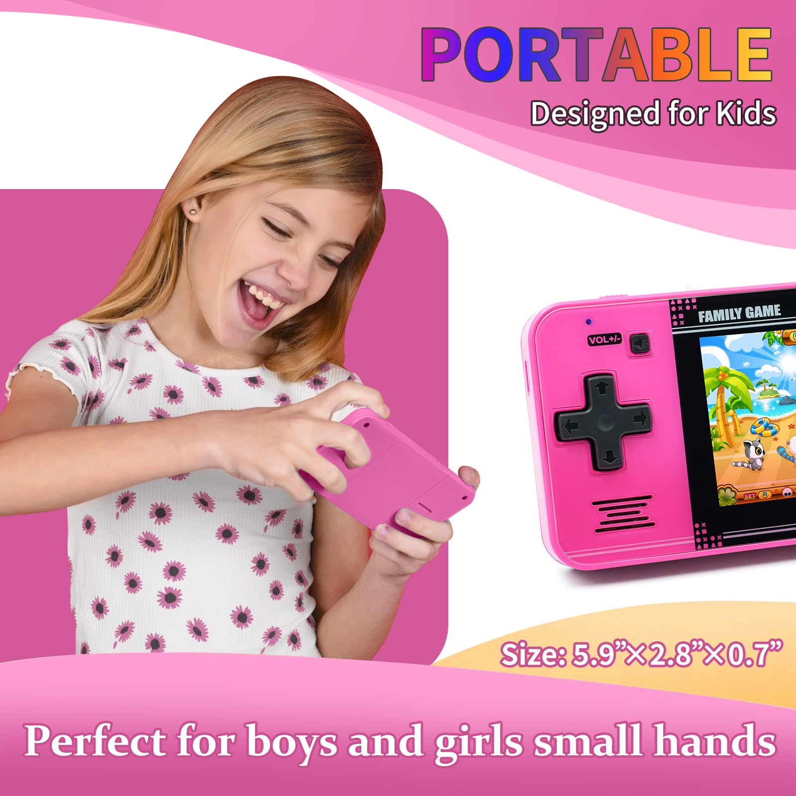 Handheld Game for Kids -Preloaded 220 Retro Video Games, Portable Gaming Player with Rechargeable Battery 3.0