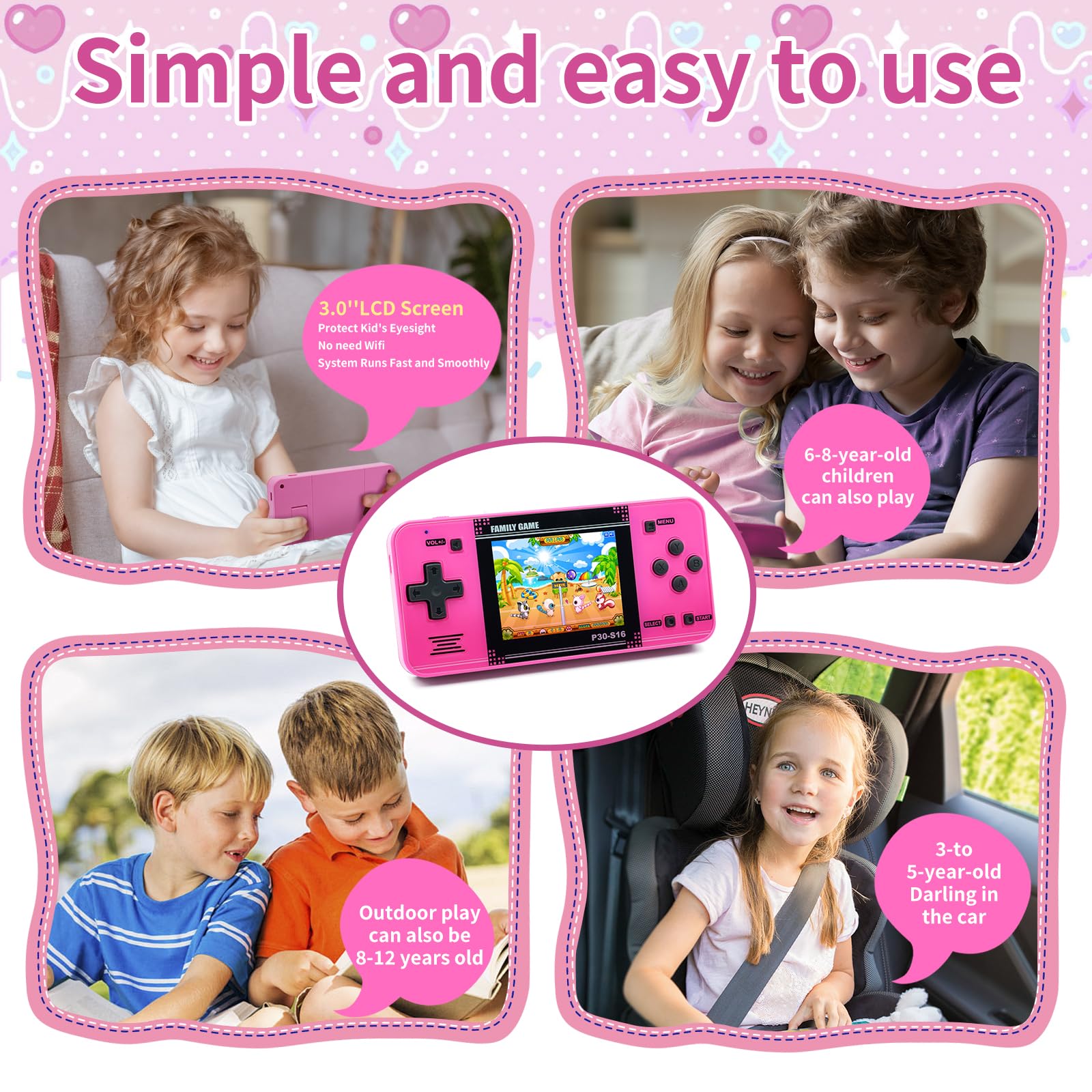 Handheld Game for Kids -Preloaded 220 Retro Video Games, Portable Gaming Player with Rechargeable Battery 3.0