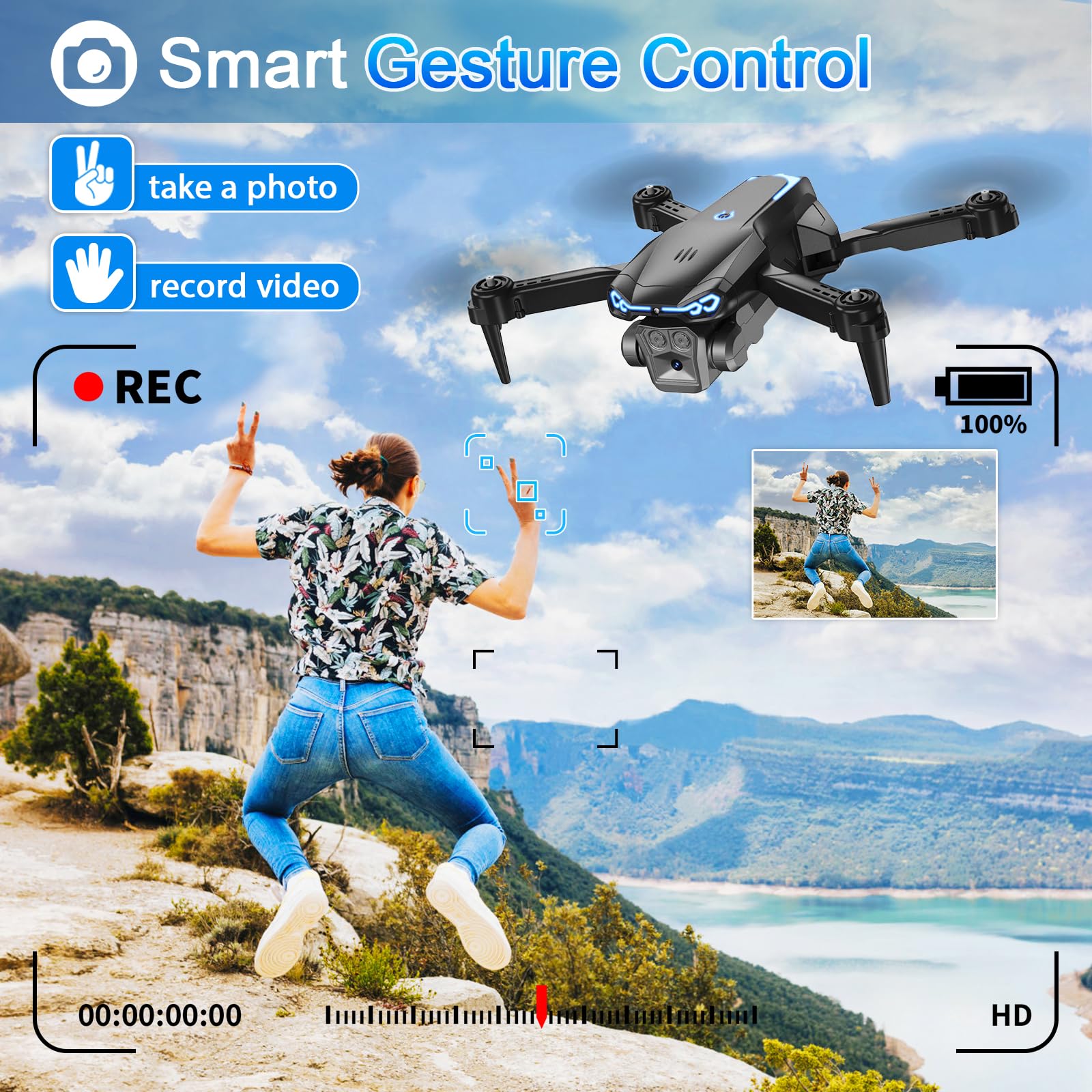 Naseto Drone with Camera 1080P HD, FPV Foldable Drone for Adults Kids, One-Key Take Off/ Landing, 3D Flips, Altitude Hold, Speed Adjustment, Headless Mode, 2 Batteries, Toys Gifts for Boys Girls, Beginner