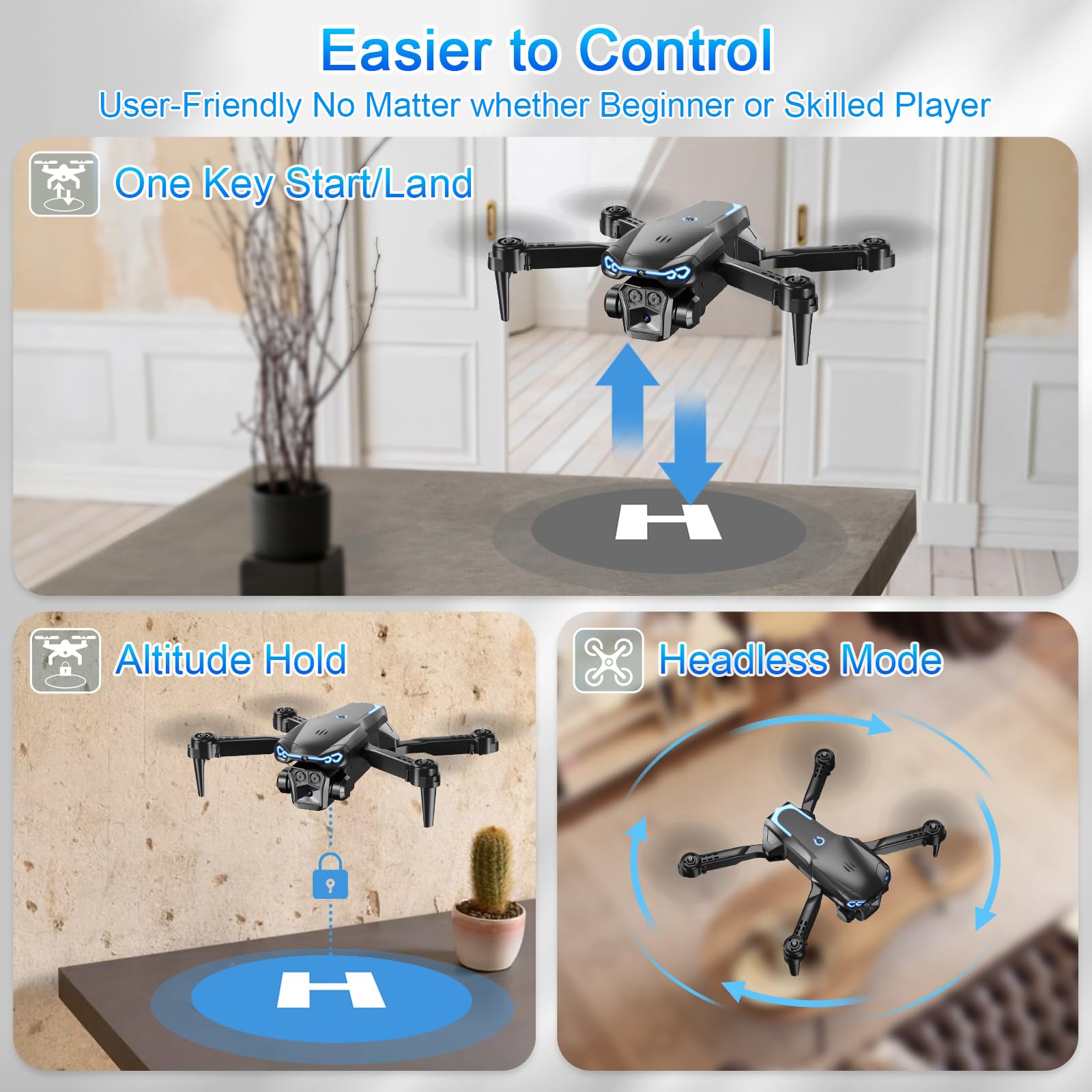 Naseto Drone with Camera 1080P HD, FPV Foldable Drone for Adults Kids, One-Key Take Off/ Landing, 3D Flips, Altitude Hold, Speed Adjustment, Headless Mode, 2 Batteries, Toys Gifts for Boys Girls, Beginner