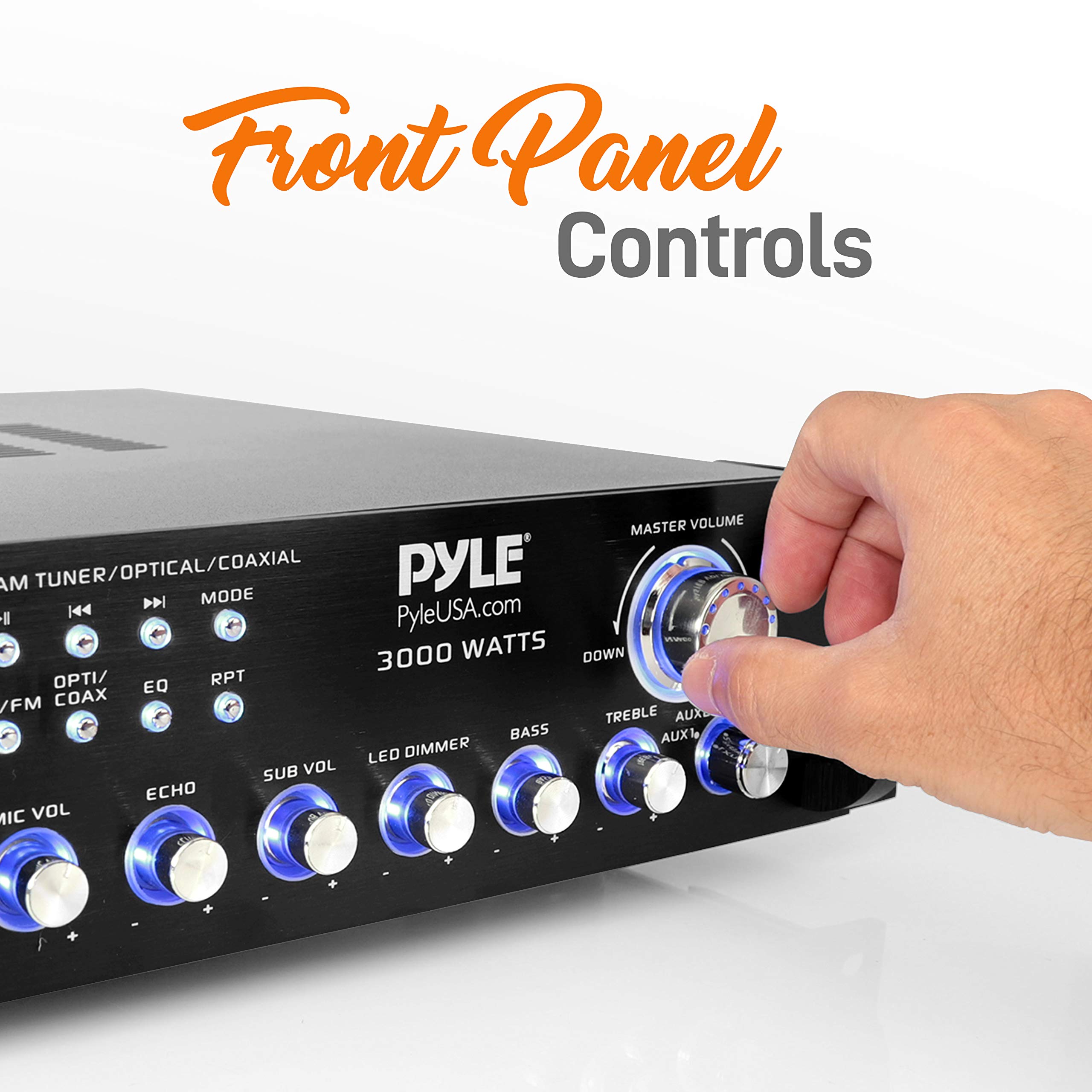 Pyle Bluetooth Multi-Channel Hybrid Pre-Amplifier System - 3000W Home Audio Rack Mount Stereo Power Amplifier Receiver w/ Radio, USB, UHF, Dual Wireless Karaoke mic, Speaker Sound System -PWMA4004BT