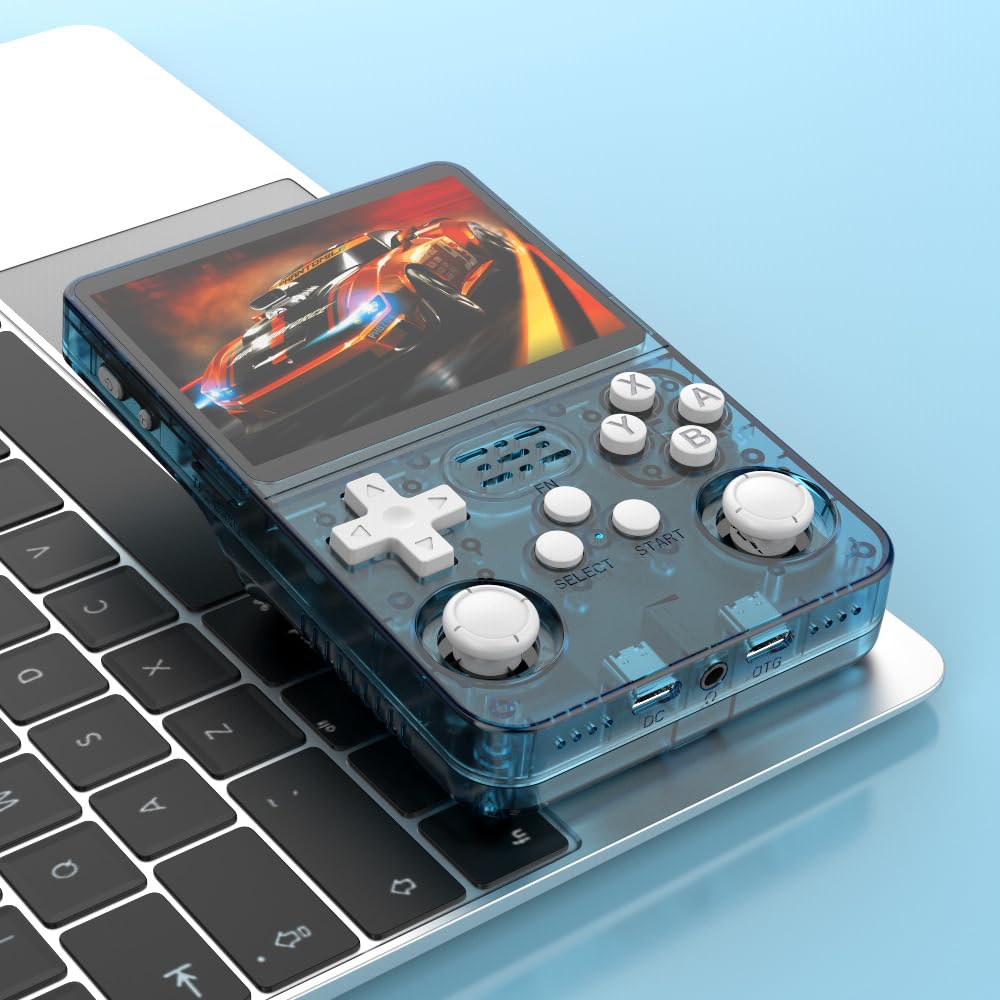 R36S Handheld Game Console 3.5-in 640*480 IPS OCA Screen 3200mAh Opensource System RK3326 Blue Transparent