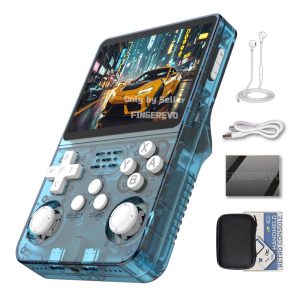 R36S Handheld Game Console 3.5-in 640*480 IPS OCA Screen 3200mAh Opensource System RK3326 Blue Transparent